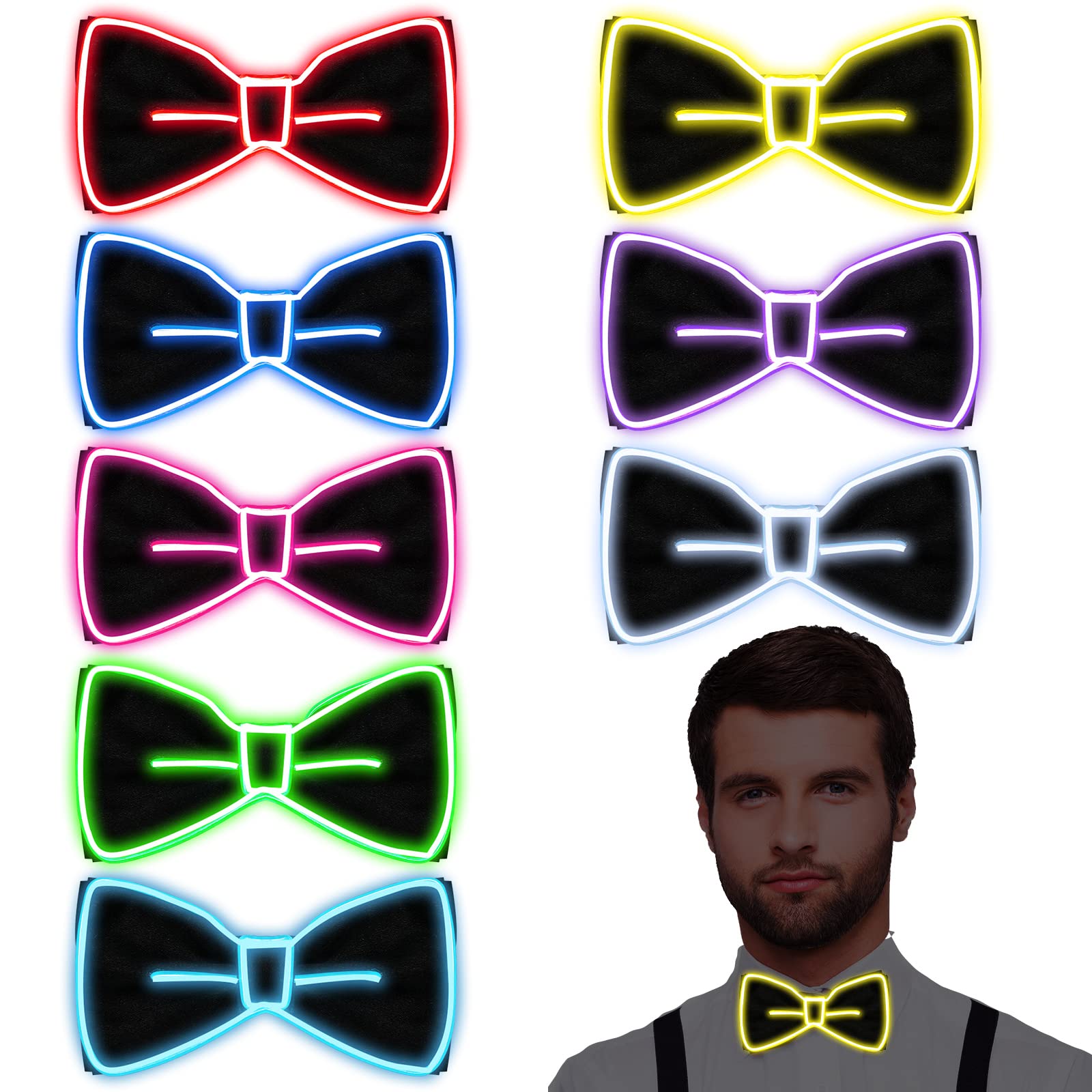 Pajaritas Luminosas LED Para Hombre - 10 Colores, 4 Modos De Luz, Ideal Para Fiestas Y Disfraces