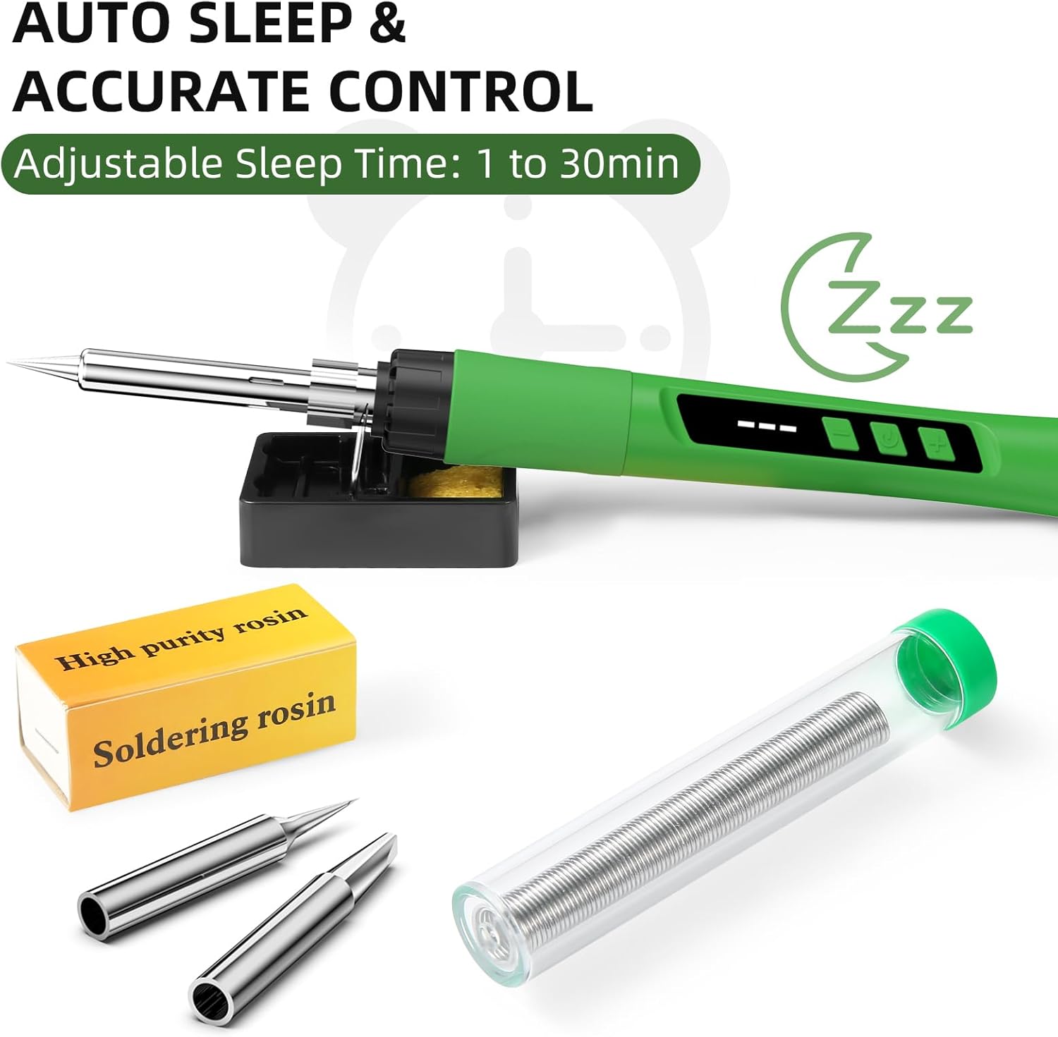 Soldering Iron Kit, 190W Soldering Gun, 110V LED Solder Kit for Electronics, Adjustable Temperature 356-932℉, Includes Solder Wire, Tips, Stand, Sponge and Flux Paste, Army Green