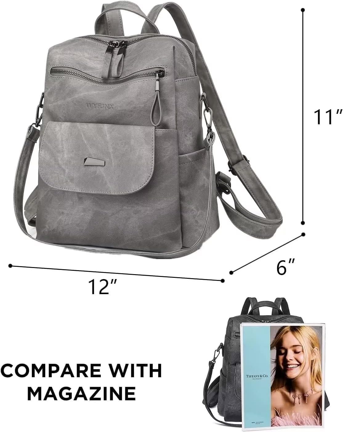 PU Leather Backpack Purse for Women Fashion Multipurpose Design Handbag Ladies Shoulder Bags Travel Backpack Grey - Image 2