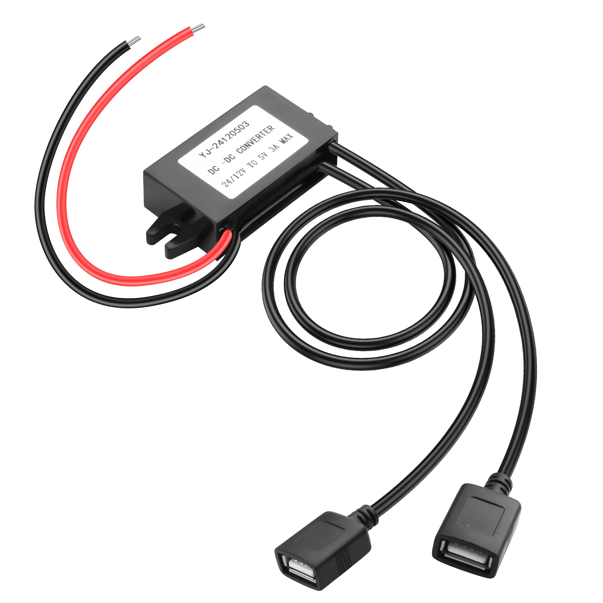 Convertitore di alimentazione femmina USB doppio da 12V 24V CC a 5V 3A 15W Adattatore di alimentazione step down DC-DC,adattatore di alimentazione con modulo buck impermeabile per auto