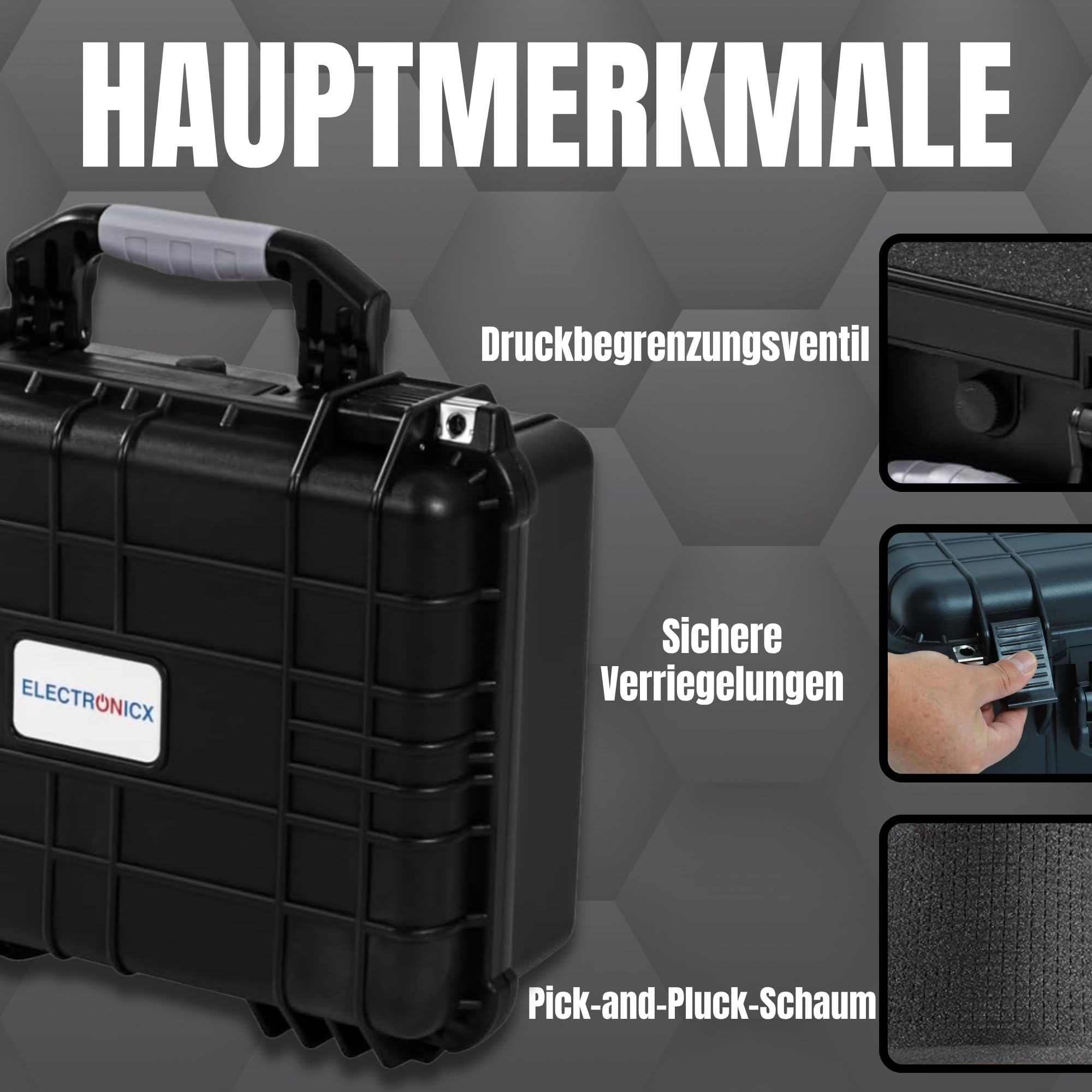Electronicx Maletín rígido para cámara Espuma – Estuche Protector Resistente a Golpes IP55 a Prueba de Salpicaduras y con Cierre – para Objetivos, Drones, Herramientas y Armas – 41×32×17,5 cm