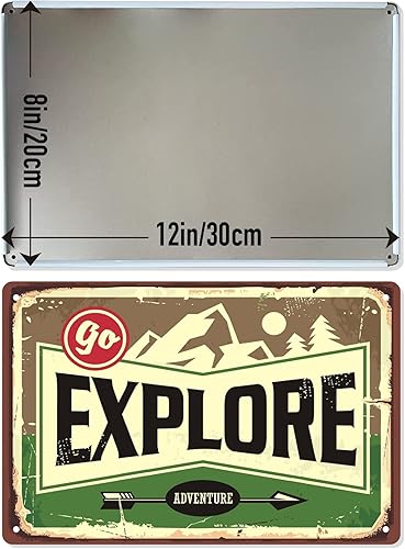 ORIMAMI Letreros decorativos de metal con diseño de bosque de aventura, camping, tienda, parque nacional, vintage, viajes, garaje, baño, cueva de Ir