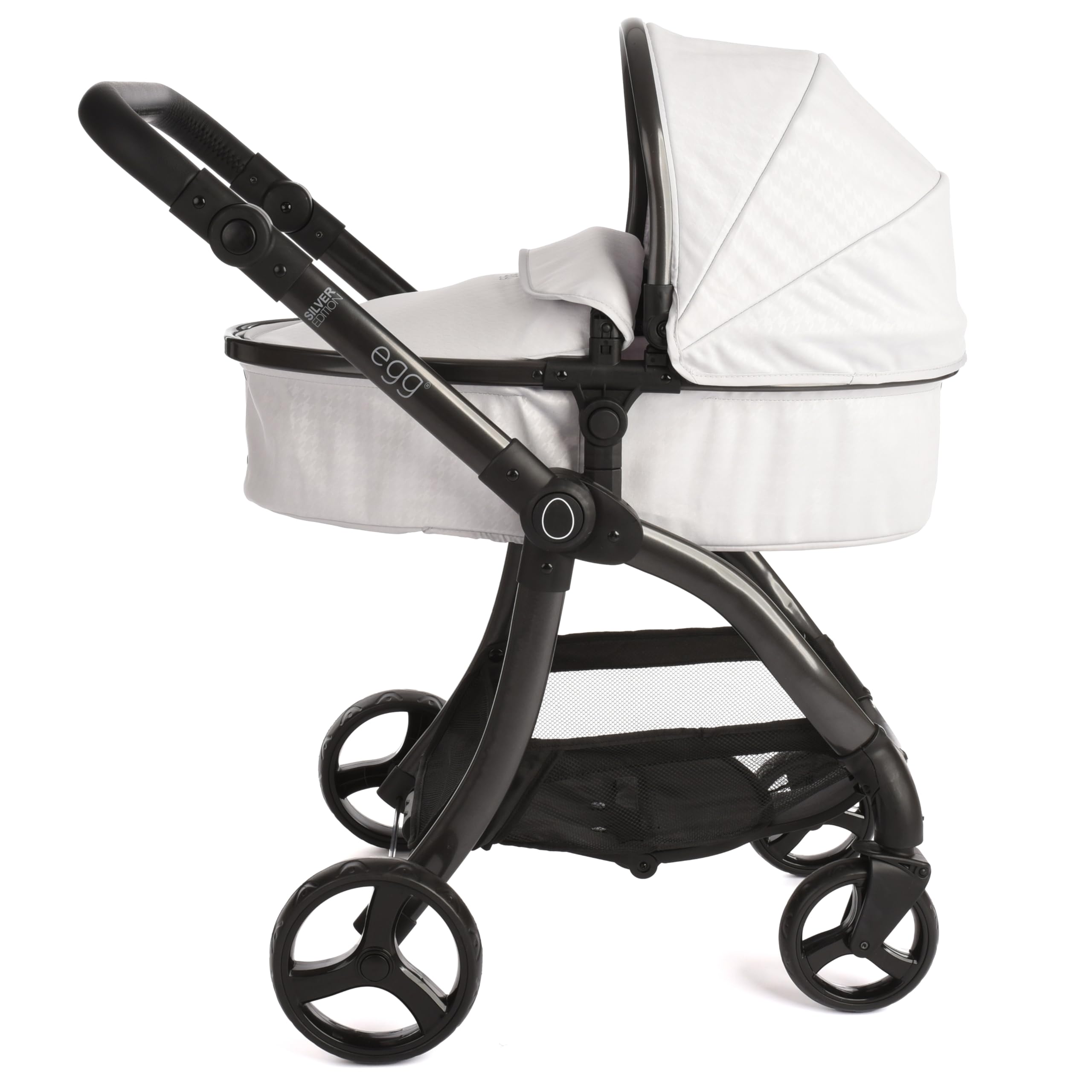 Roma egg 2 in 1 Baby Spielzeug Puppen Kinderwagen - Hahnentritt Silber Spielzeug Kinderwagen mit verstellbarem Griff, Kakao-Kunstleder, 3-Punkt-Gurt, Leichter Rahmen, Perfekt für Reborns & Teddies