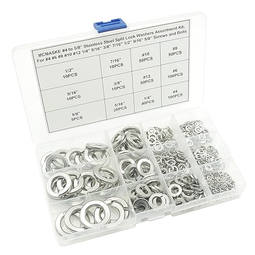 Miniatura 5 de MCMASKE Kit surtido de arandelas de bloqueo dividido de acero inoxidable #4 a 58, para tornillos y pernos #4 #6 #8 #10 #12 14 pulgadas 516 pulgadas