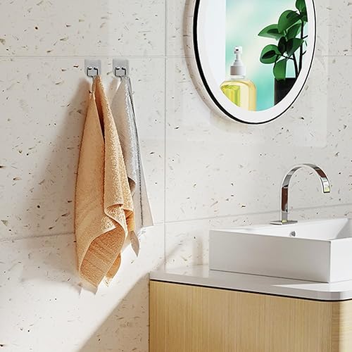 Miniatura 3 de Ganchos adhesivos, paquete de 5, ganchos para toallasabrigos para pared para baño o cocina (negro mate, acero inoxidable)