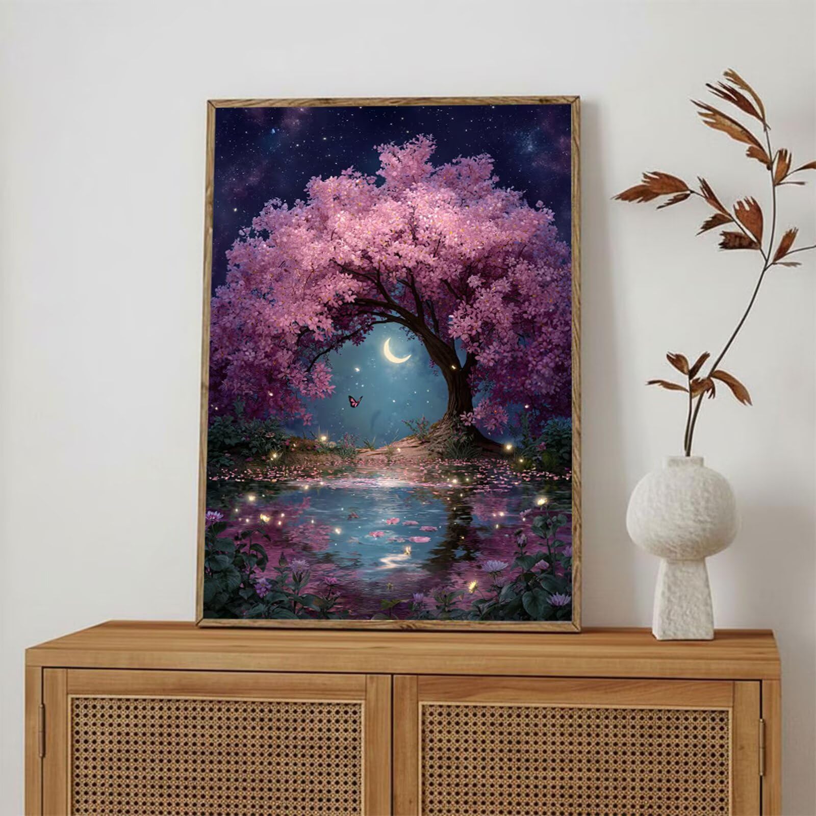 Zestaw do malowania diamentami 5D - Księżyc i drzewo - 80 x 120 cm diamentowe malowanie dla dorosłych, kreatywne rękodzieło antystresowe, pełna wiertło mozaika diamentowa kryształy, prezenty dla