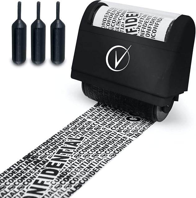 Vantamo Data Defender, Identity Theft Protection Roller Stamp Wide Kit, Including 3-Pack Refills - Confidential Roller Stamp, Address Blocker Security, Anti Theft and Privacy Safety - Classy Black