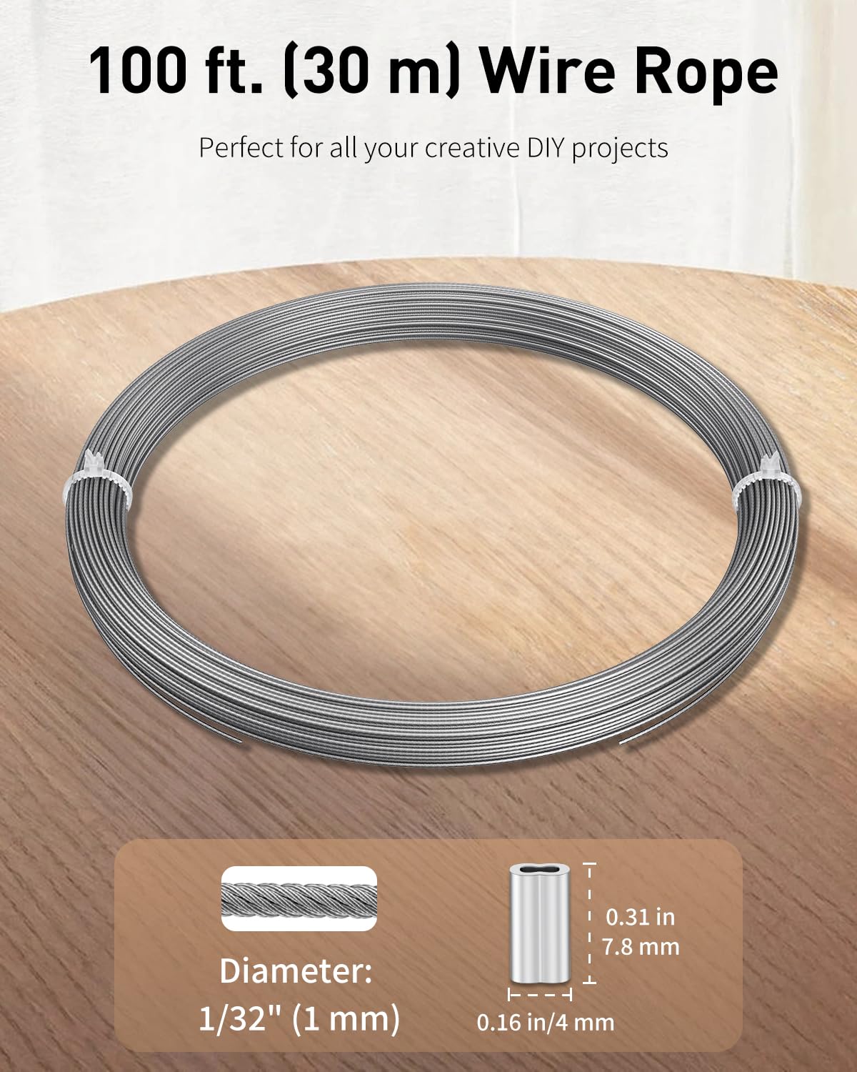 Uniclife Picture Hanging Wire, 30 m x 1 mm, Picture Wires with Crimping Sleeves, Stainless Steel Wires Rope for up to 50 kg - Image 2