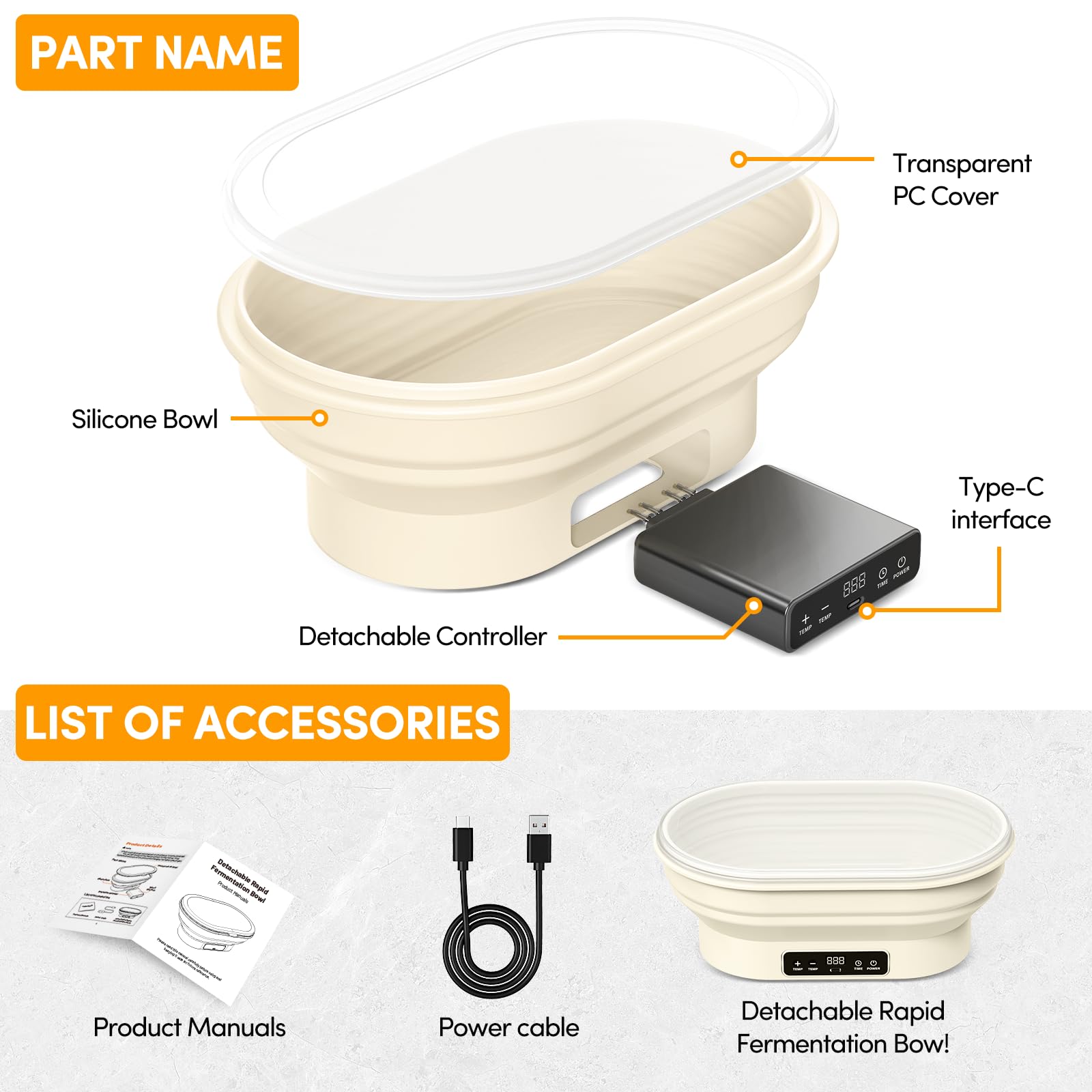 Calentador de masa madre premium con cuenco plegable de silicona para cocina: esencial para hornear en casa con compatibilidad con tarro Weck y tapete de calefacción para fermentación controlada