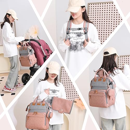 Miniatura 8 de Bolsa de pañales para mamá y papá, con cambiador, 19 bolsillos, grande, impermeable, bolsa de pañales para bebé, niña, niño, con bolsillo aislado,