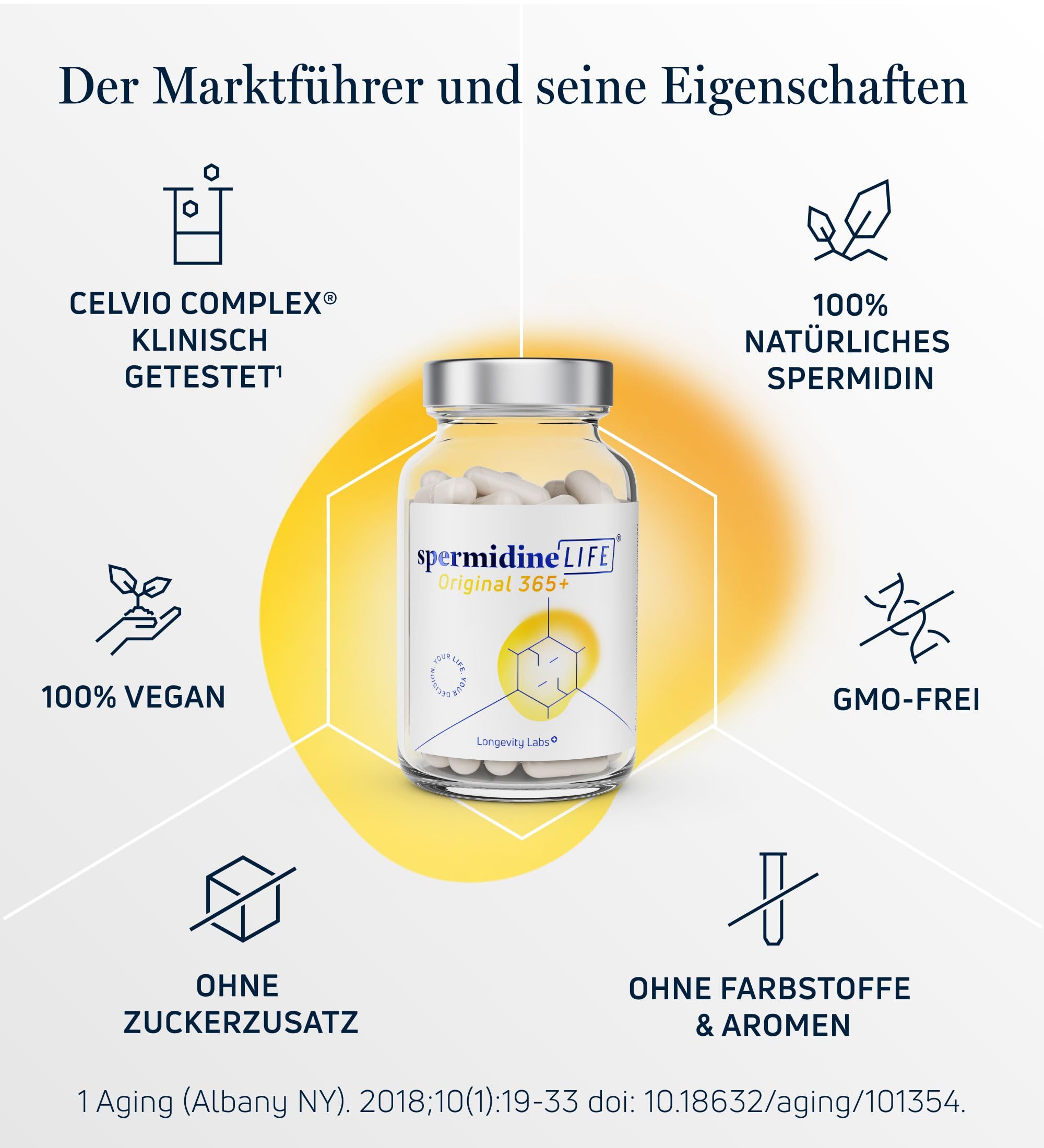 spermidineLIFE Originale 365+ 2 mg di spermidina da CelVio Estratto di germe di grano con zinco e vitamina B1 – Capsule vegane per il supporto quotidiano del rinnovamento cellulare e dell'autofagia