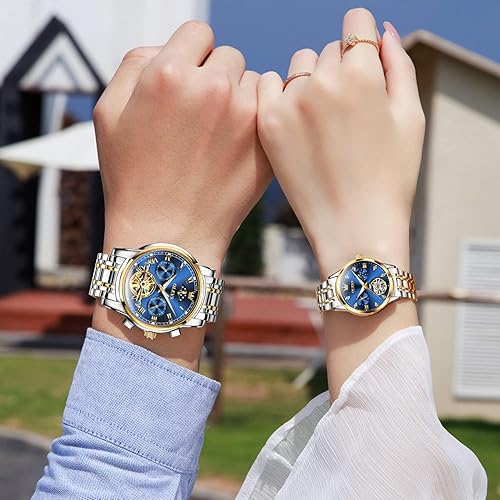 Miniatura 7 de OLEVS Juego de relojes mecánicos automáticos para parejas, reloj a juego para él y para ella, regalos del día de San Valentín