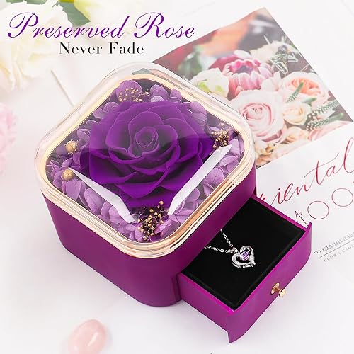 Miniatura 2 de Beferr Regalos para el día de San Valentín para ella, rosa real preservada con collar, regalos para el día de San Valentín para mujeres, flores