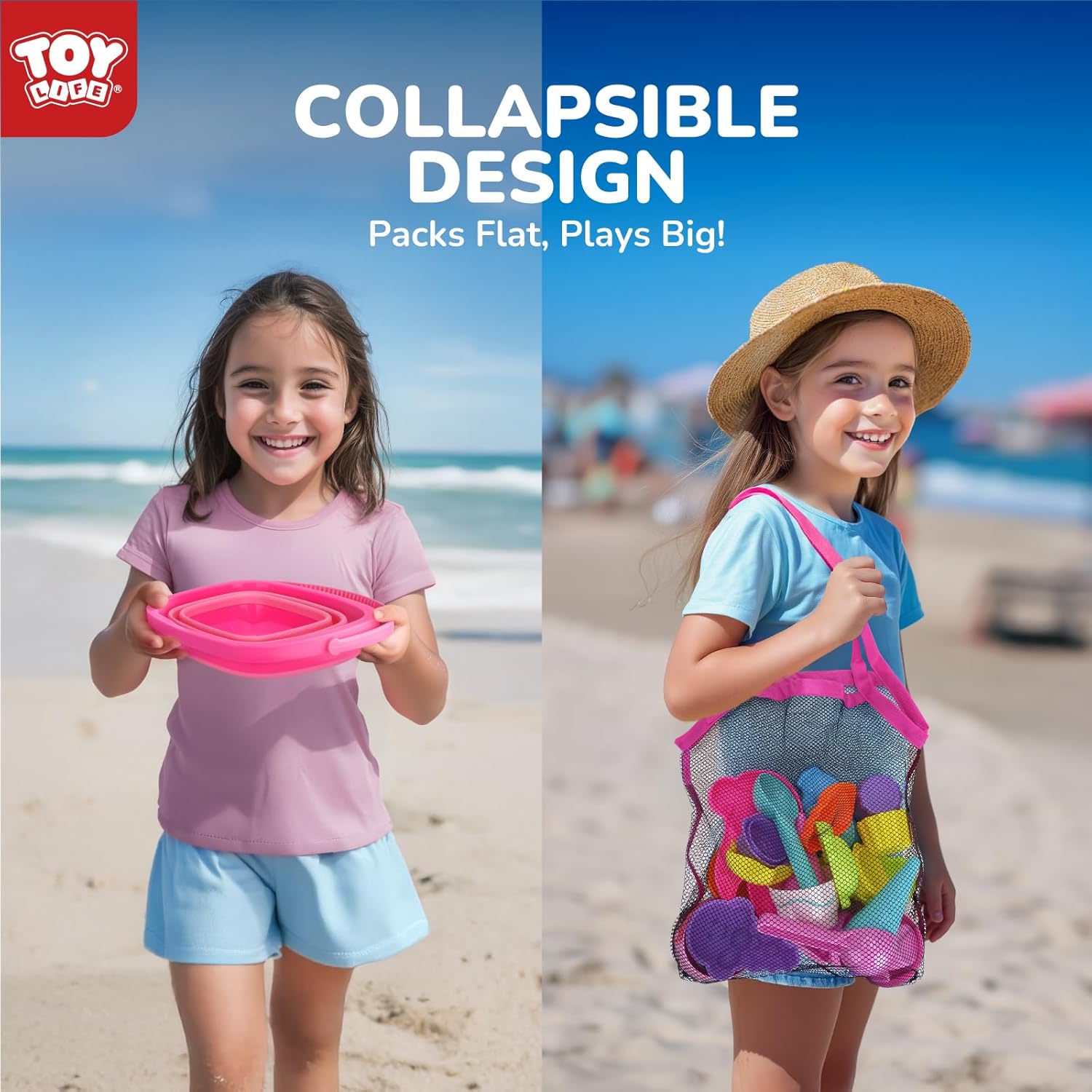 TOY Life 41 Pcs Beach Toys for Kids Ages 4-8 Collapsible Sand Toys Toddlers with Silicone Bucket Shovels & Sand Castle Building Kit Molds, Sandbox Toy Travel, Beach Party, Fishing, Summer Activities - Image 4