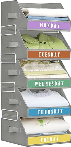 Organizadores de armario y almacenamiento - Organizador de estantes de 5 niveles con etiquetas semanales, contenedores de almacenamiento apilables