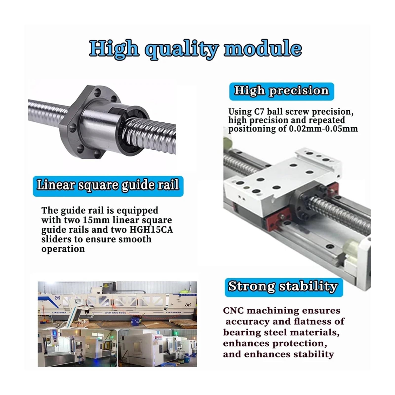 Guida lineare, Guida Lineare Con Corsa 100~1000 Mm SFU1605/1610 Modulo Di Scorrimento Vite A Ricircolo Sfere For Motore 57/86 Servo 60/80 O Volantino Asse XYZ(60 Serv Motor bracke,1000 SFU1605)