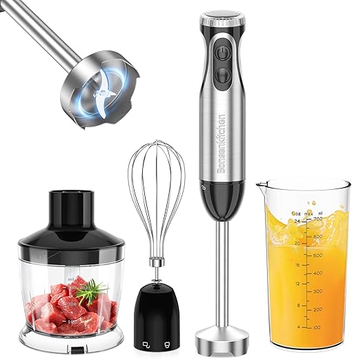 Bonsenkitchen Frullatore a Immersione Multifunzione 4 in 1, Minipimer in Acciaio Inox,...