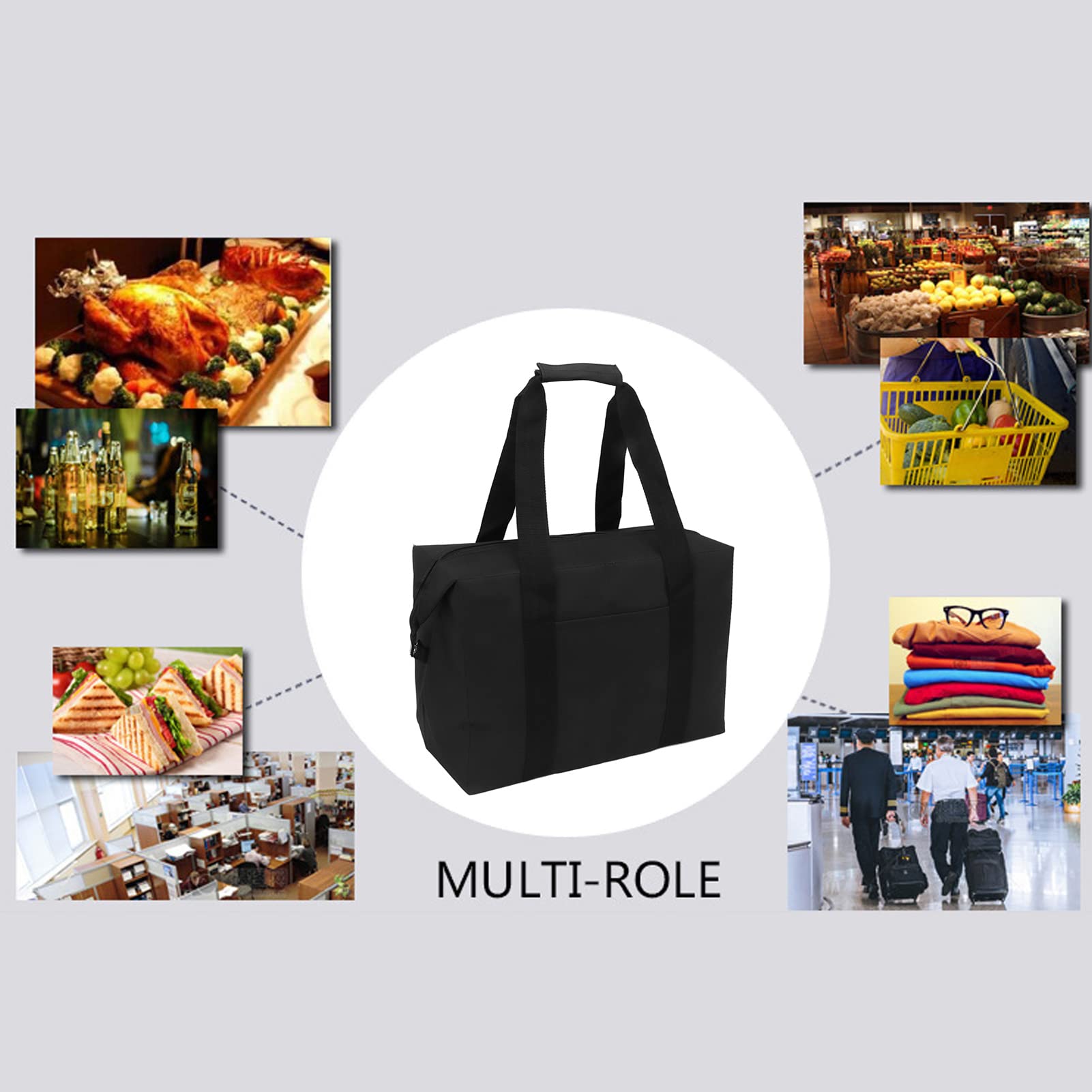 Borse per la Spesa Isolate, Borsa Termica per la Consegna degli Alimenti, Borsa Termica Pieghevole, Borsa Termica Riutilizzabile di Grande capacità, Borsa Termica Impermeabile (S