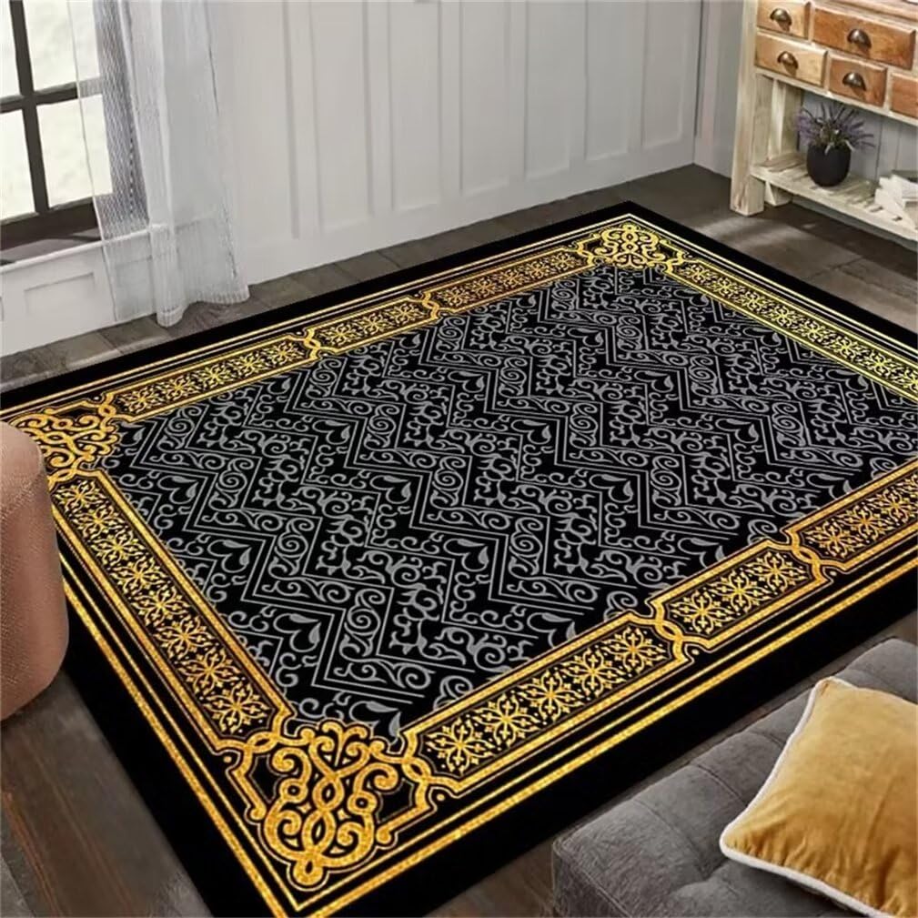 Tapis de salon 100x160cm gris noir au motif géométrique rétro pour chambre ado