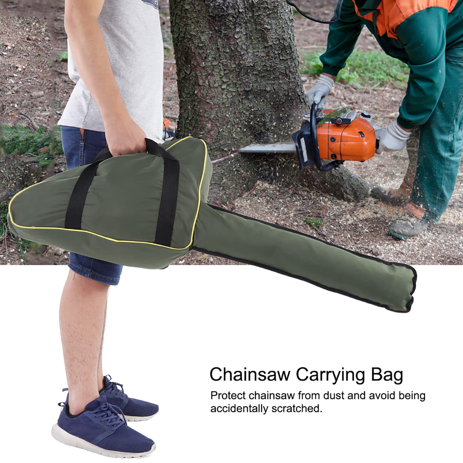 Sac de Rangement pour Outils de Jardin en Toile Oxford, Portable, Vert, 100x29x23 cm, pour Tronçonneuse et Tondeuse à Gazon, avec Compartiments Multiples
