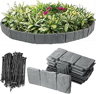 Garden Edging 20pcs, Faux Stone Edging for Landscaping [4 Inch Tall], Pl...