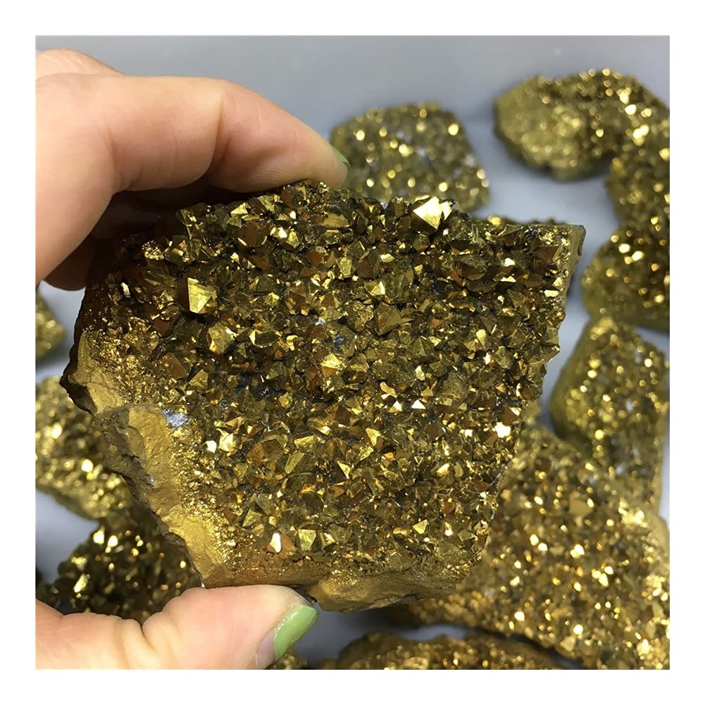 Matériaux de Bricolage naturels Faisant la galvanoplastie Or Pierres précieuses brutes grappe de Cristal Titane géode Cadeaux spécimens Pierre de Cristal Collecte à Domicile (Size : 90-100g)