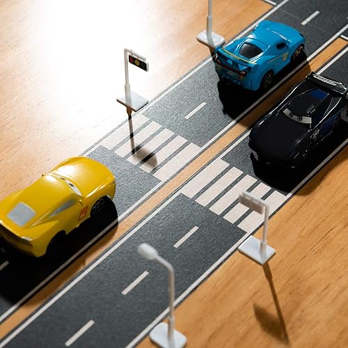 Miniatura 2 de Piokio 2 rollos de cinta negra para pista de carretera, decoración de autos de carreras para fiestas de cumpleaños infantiles, 33 x 2.4 pulgadas