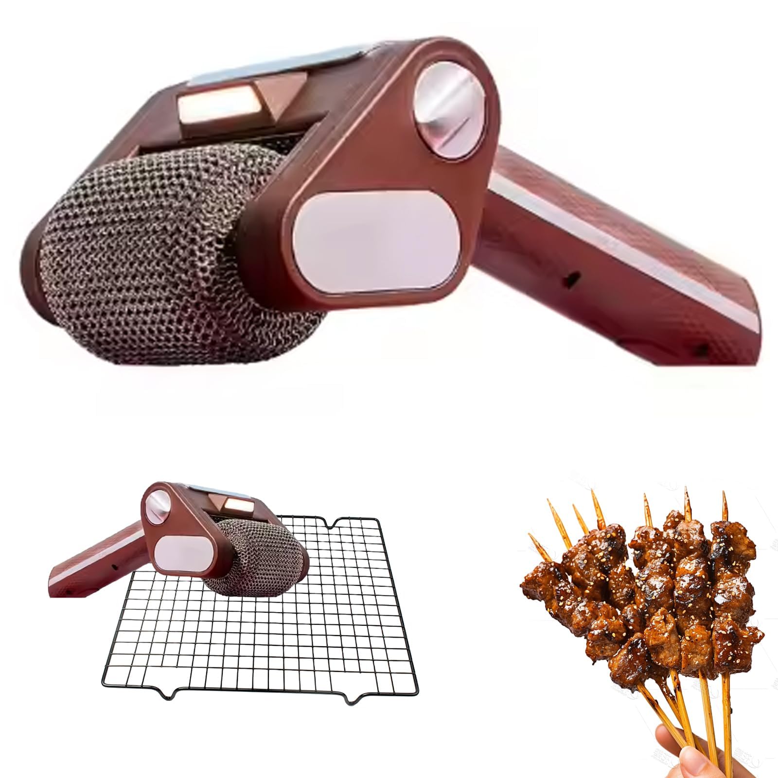 Spazzola elettrica senza fili per griglia, rullo elettrico in acciaio inox con testa rotante di pulizia e luci LED integrate, detergente multi-superficie ricaricabile per barbecue, cucina e bagno