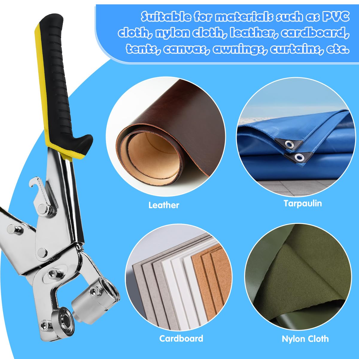 Remachadora Ojales, Remachadora Manual con 500 Ojetes Metálicos de Ø 10mm, Remachadora Manual Profesional, Remachadora Ojales Metalicos, Remachadora Textil para Cuero Tela Lonas PVC
