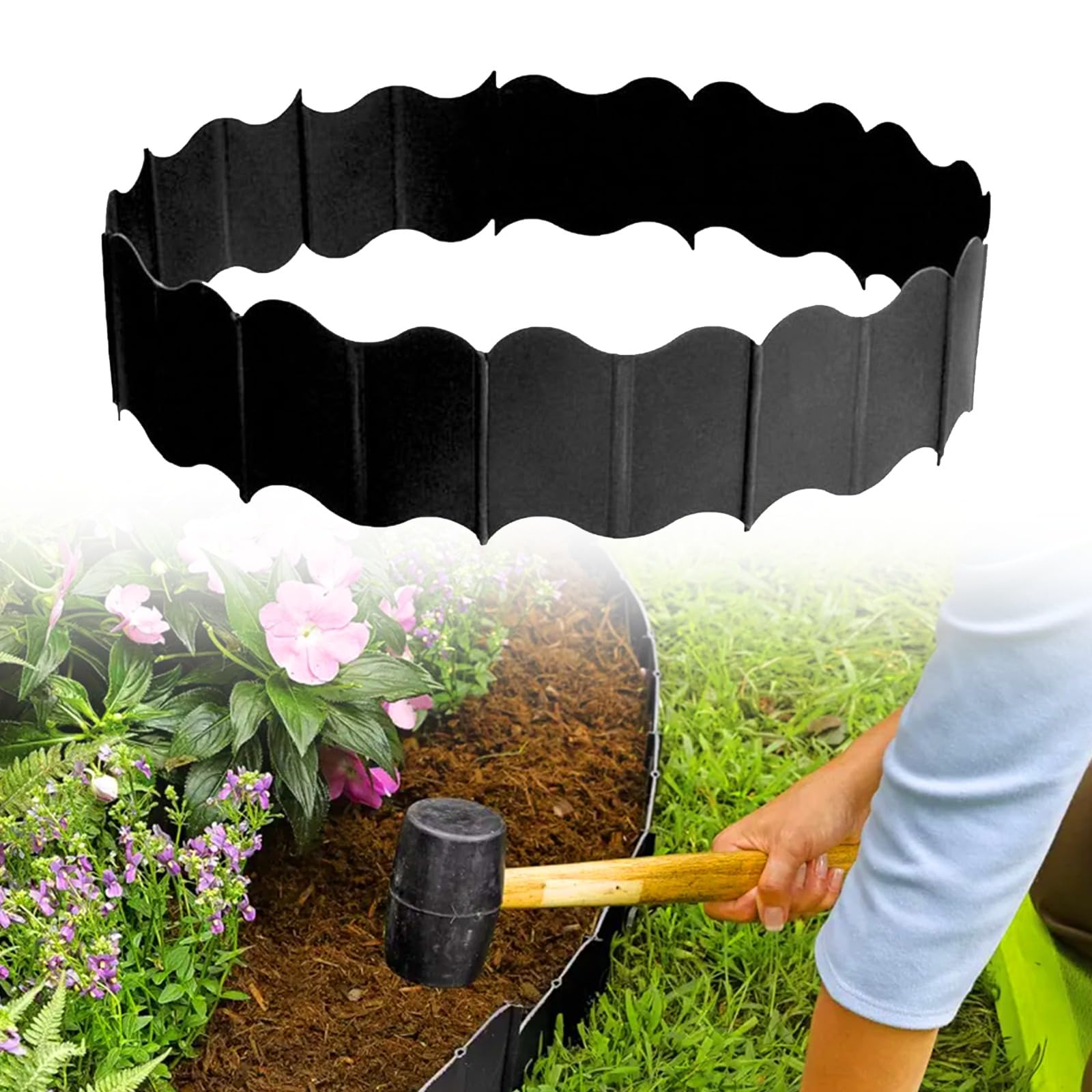 Shwet Vibes Lawn Edging - 26.7m/87ft Easy to Install Lawn Edging Border โ Durable & Flexible Garden Edging, Garden Edging Border Plastic, Weather Resistant - Grass, Flowerbed & Path Edging