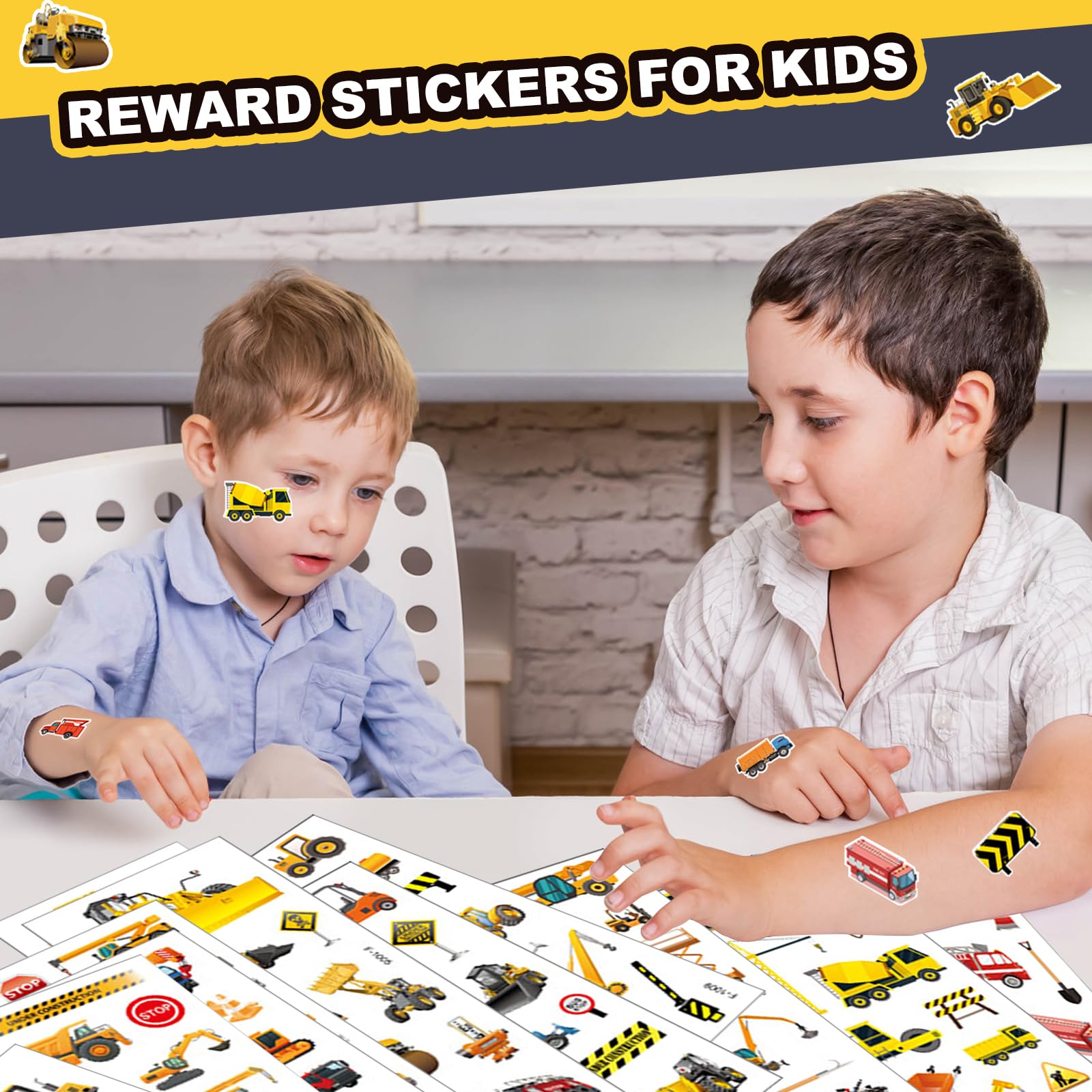 20 vellen graafmachine tattoo-stickers, cartoontechniek, grappige tijdelijke stickers, waterdichte stickers voor kinderen, kan worden gebruikt voor