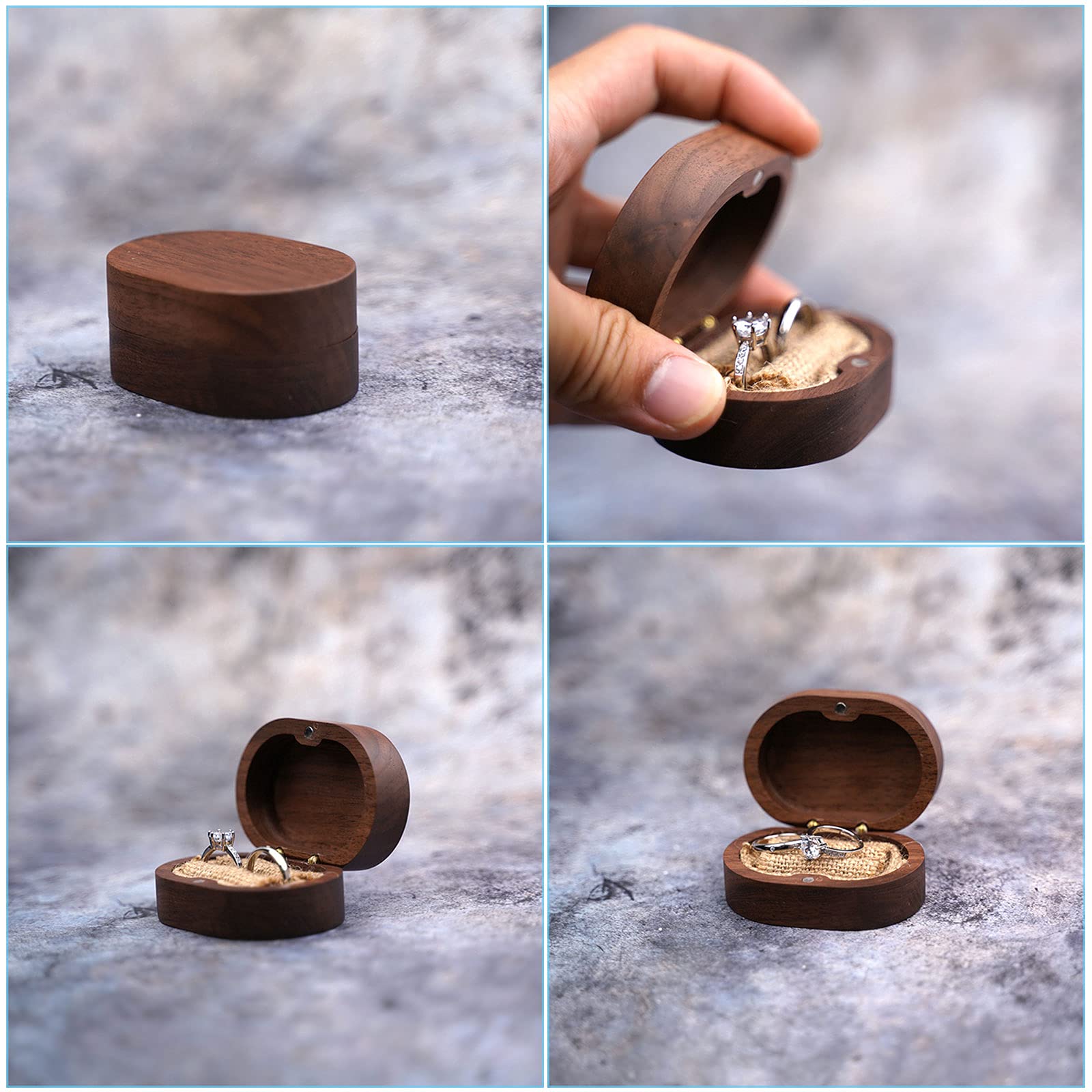 Scatola Portafedi In Legno Di Noce Per 2 Anelli – Custodia Magnetica Con Velluto Nero, Regalo Matrimonio E Proposta - 3