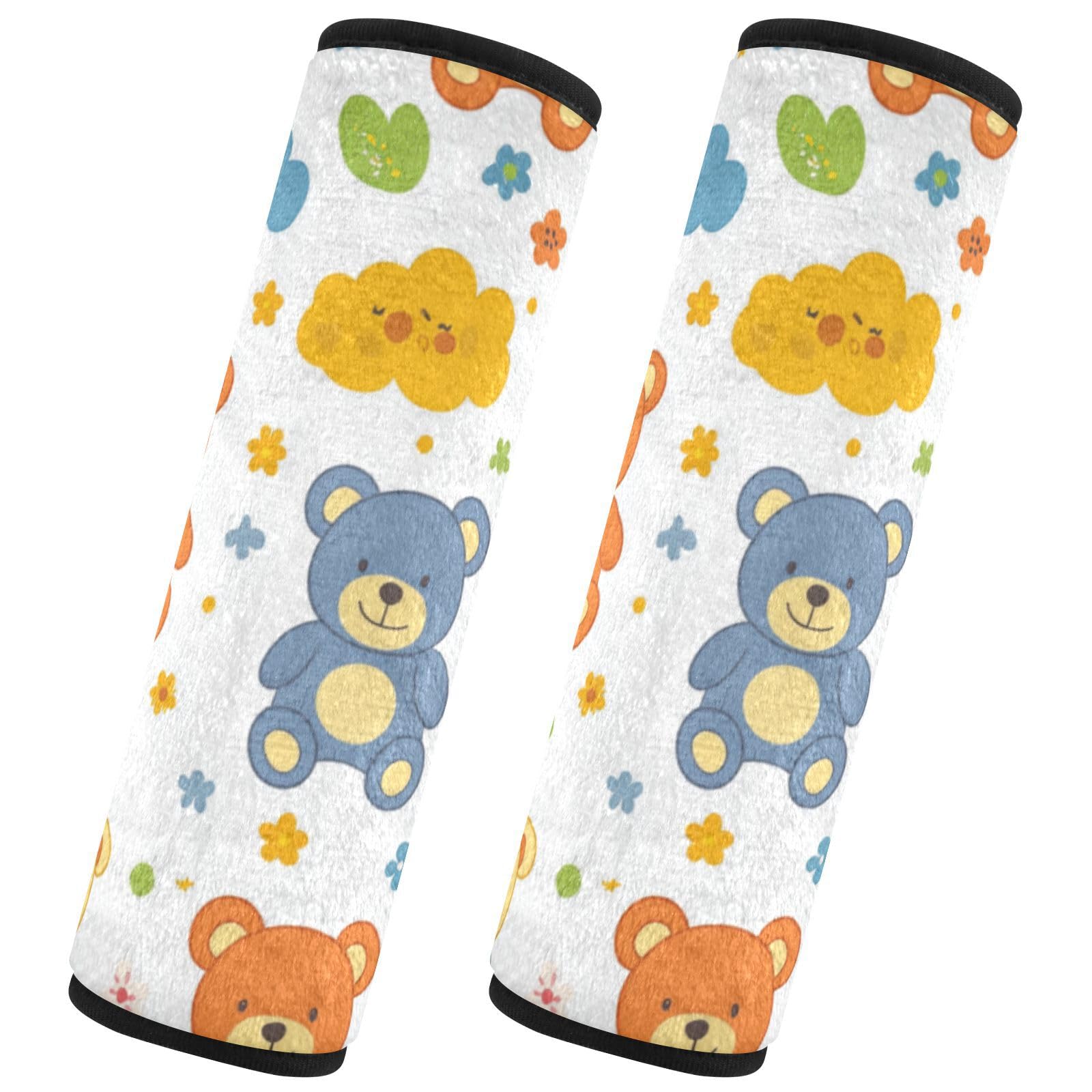 EtherSpher Cartoon Bear Colorful Cute car seat Shoulder Strap Covers, Release Stress to Your Neck and Shoulders, Seatbelt Shoulder pad for Van Most Cars SUV funda para cinturón de carro 2 Pack