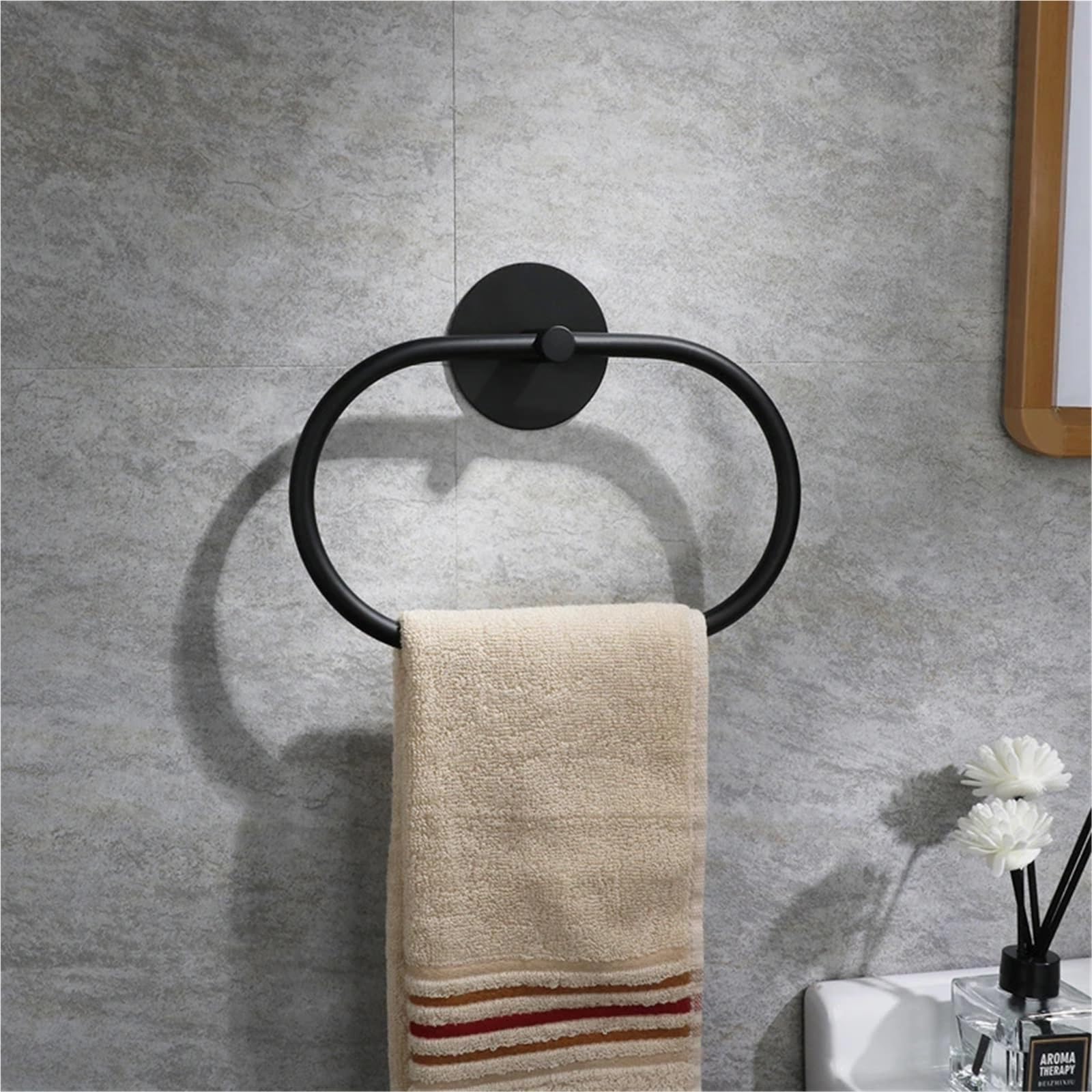 Toallero de acero inoxidable, 4 unidades, soporte para toallas de mano, adhesivo sin agujeros, toallero redondo montado en la pared (negro ovalado)
