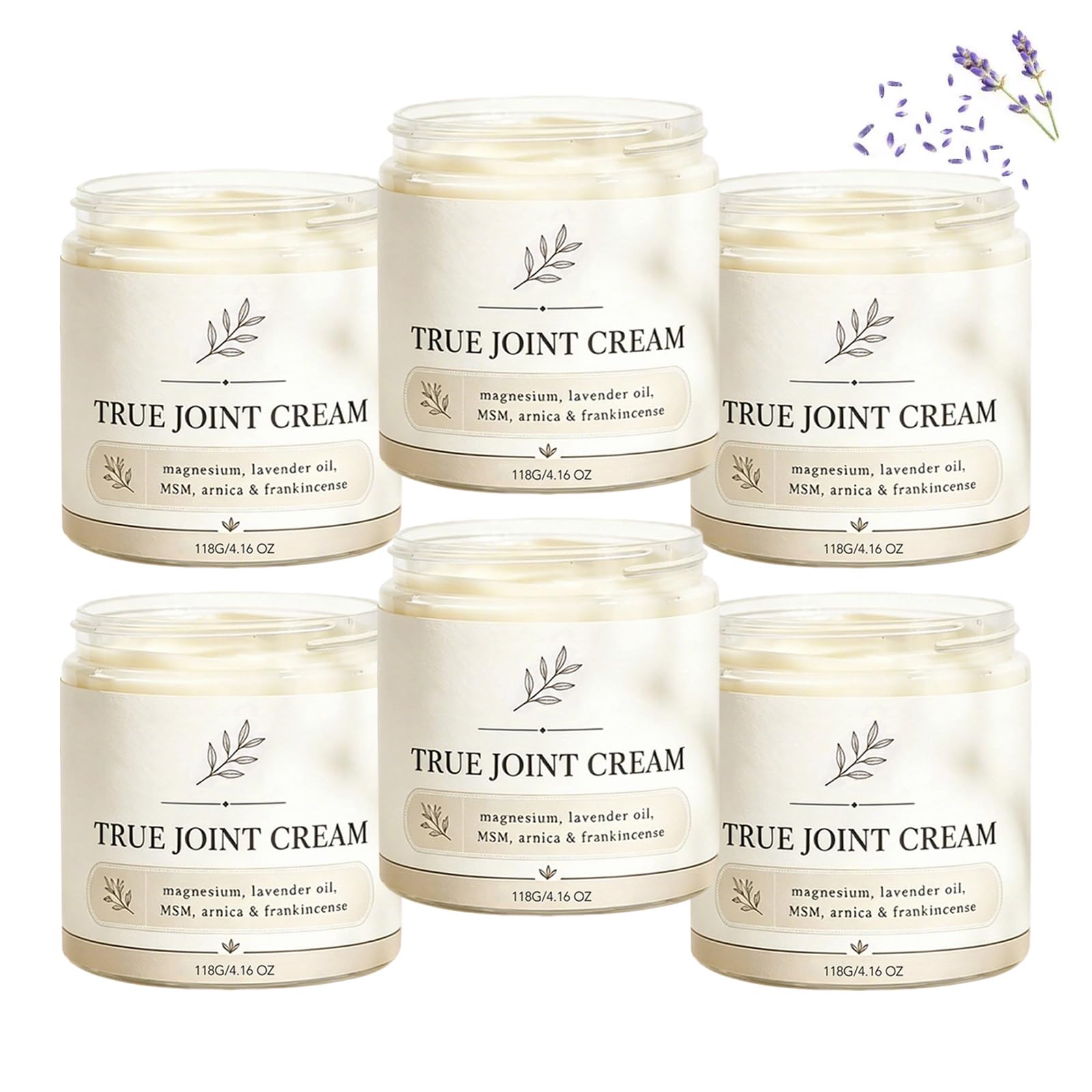 True Joint Cream, krem do ciała z magnezem, arniką i kadzidłem, nawilżający krem do masażu pleców, ramion i łokci, codzienne samopoczucie stawów, szybko się wchłania (6 szt.)