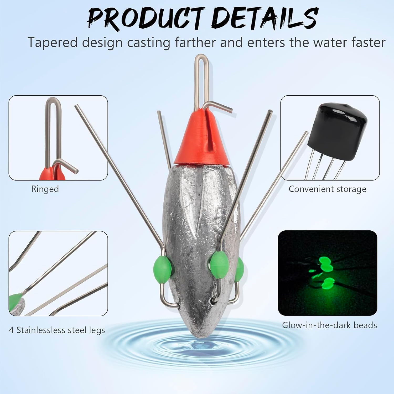 THKFISH 5 Pcs Sputnik Sinkers Surf Fishing Weight, Heavy-Duty Long Tail Lead Weights Saltwater Surf Casting Sinkers, Catfishing, and Beach Adventures in Ocean Sea Sand