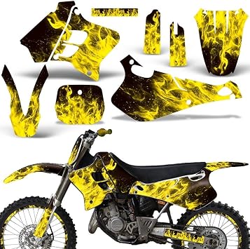 MX Dirt Bike Graphics kit Sticker Decal Compatible with Yamaha YZ125/YZ250 1996-2001 - Flames Yellow