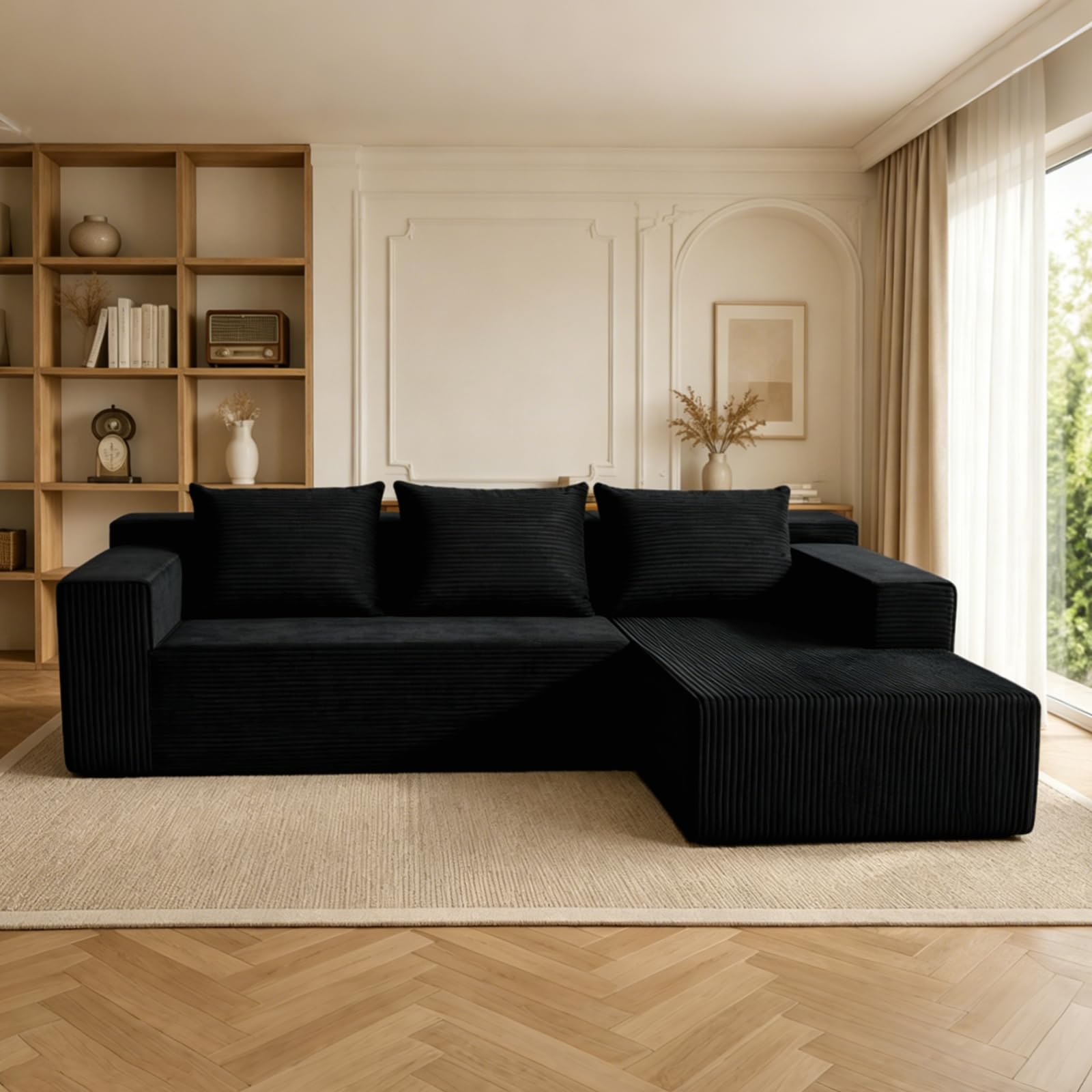 103" Sectional Cloud Couch with L-Shape Chaise, Modular Sofa with Deep Seat | Free Combination Cloud Couches for Modern Minimalist Living Room Apartment, No Assembly Required, Black