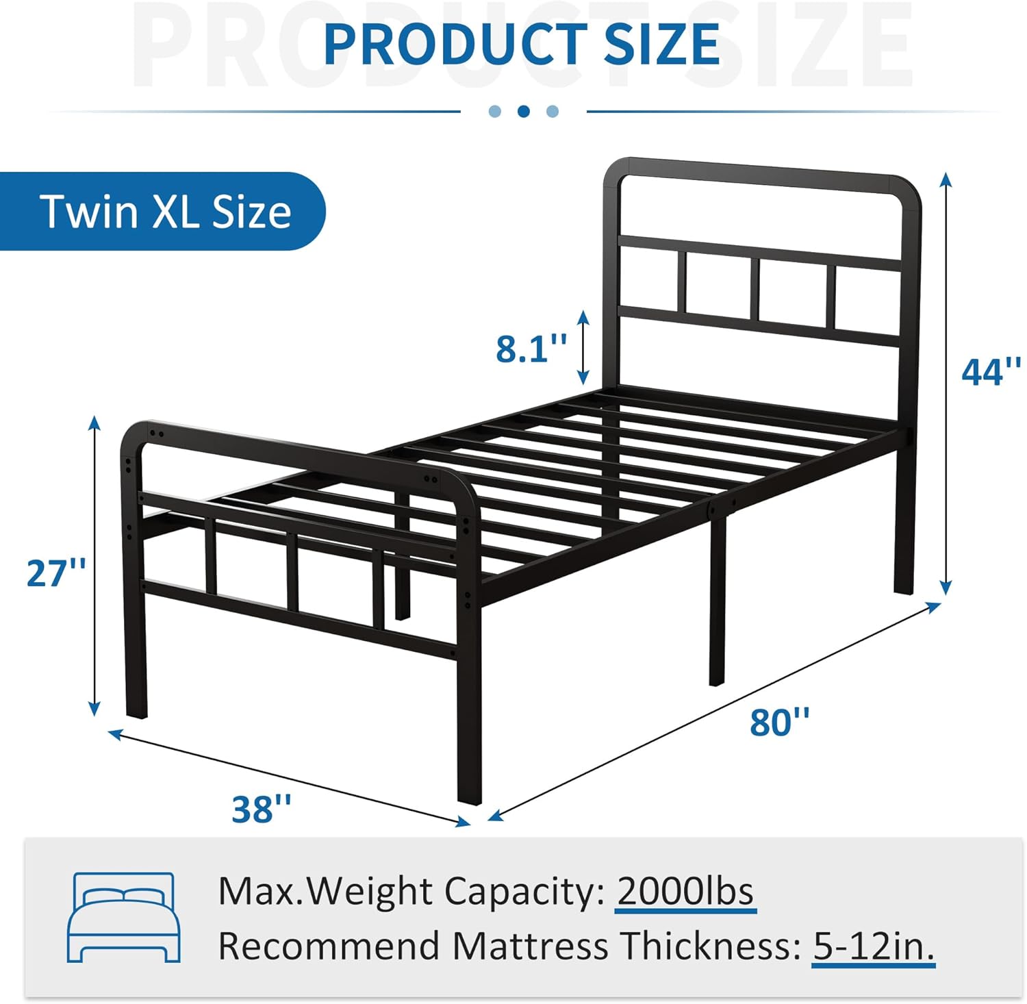 18 Inch Twin XL Bed Frames with Headboard and Footboard Heavy Duty Metal Platform, No Box Spring Needed, Easy Assembly Mattress Foundation, No Noise, Black - Image 2