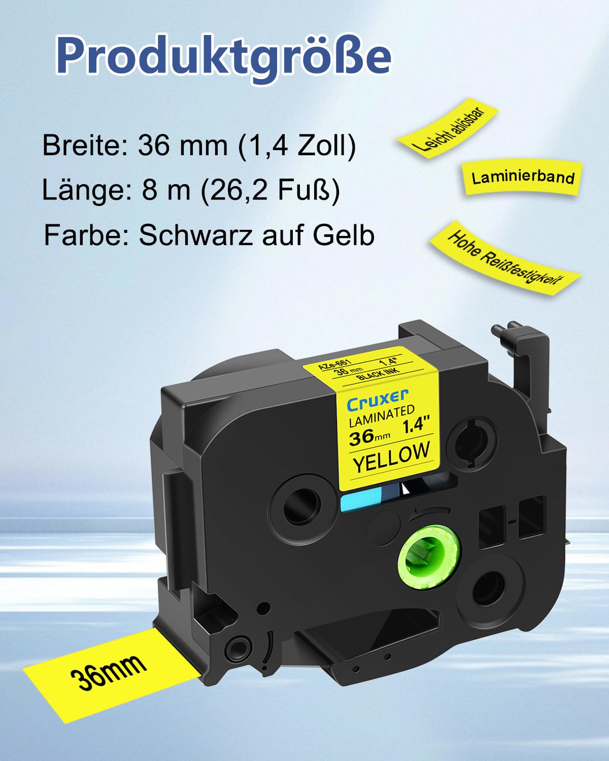 Cruxer 10er-Pack Kompatibel mit P-touch TZe-661 TZe661 36 mm Laminiertes Etikettenband, Schwarz auf Gelb, Ersatz für Ptouch PT-530 550 3600 9200pc 9200dx 9400 9500pc 9600 9700PC Etikettendrucker