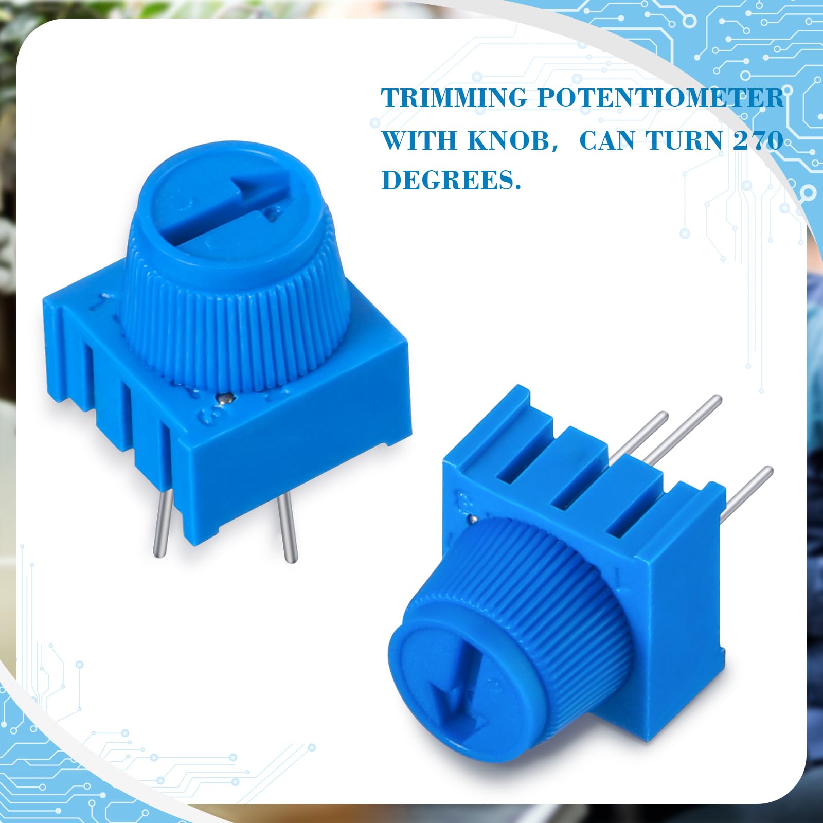 Flutesan Kit de potenciómetro de 48 piezas de 10 K ohmios con perilla, resistencias variables, kit surtido de potenciómetros de recortadora de tabla de pan, compatible con Arduino, azul