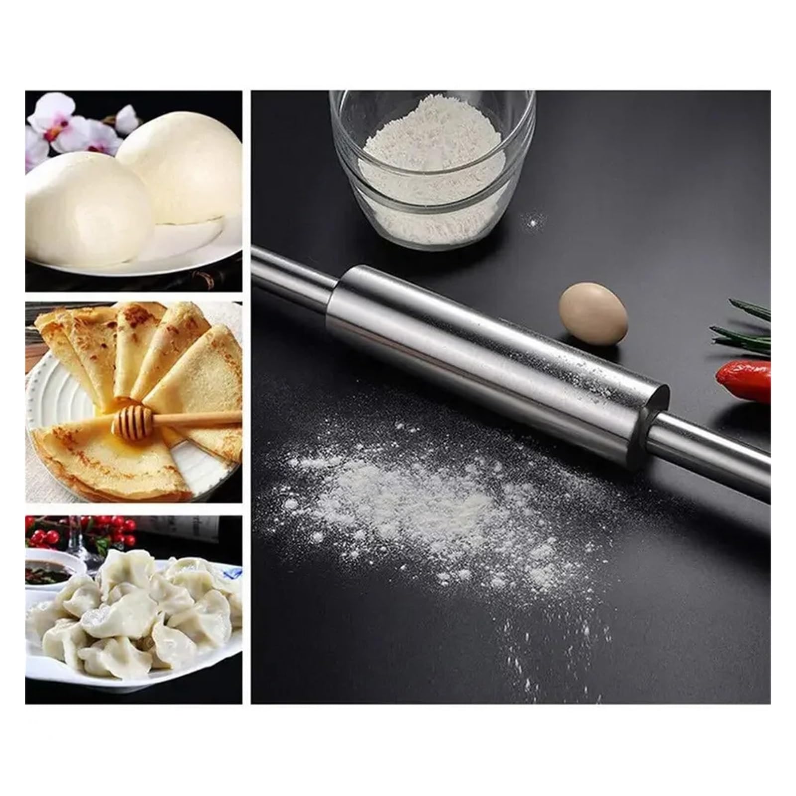 Mattarello in acciaio inossidabile da 1 pezzo for cottura al forno, rullo for pasta, utensili pasticceria cucina for biscotti con crosta di torta(39x20cm)