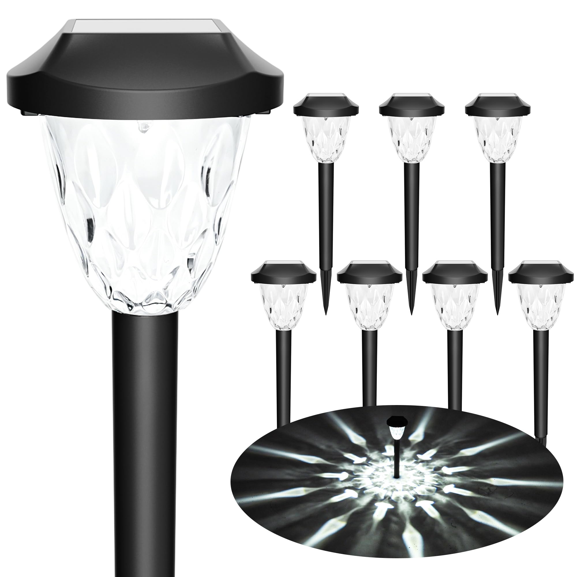 GIGALUMI Confezione da 8 luci solari per esterni, luminose luci solari per vialetti con grande motivo, impermeabili, luci solari accensione/spegnimento automatiche, per esterni, giardino, passerella,