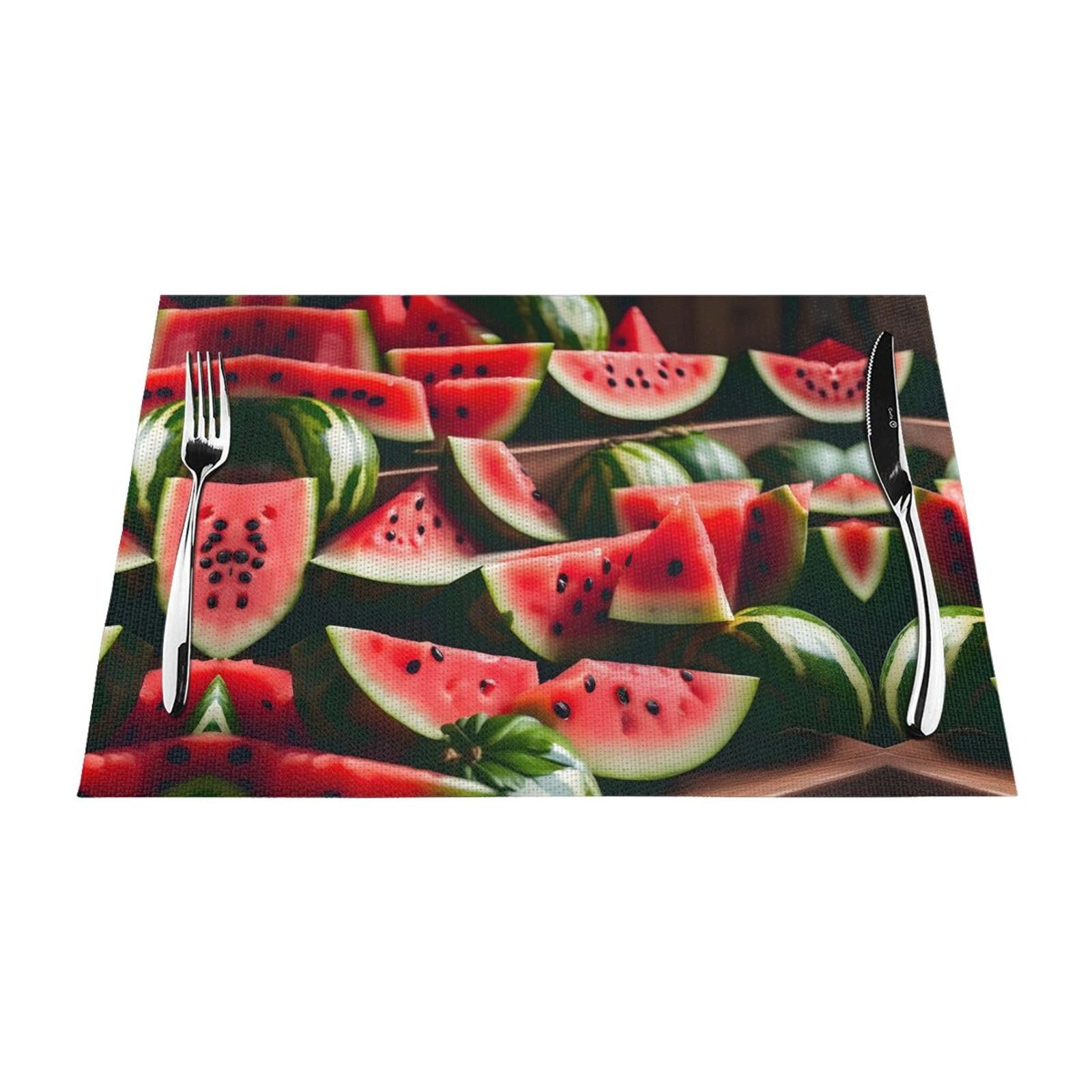 Placemats Set of 6,Table Mats Washable Placemat Decoration, Watermelon Fresh Fruit Print