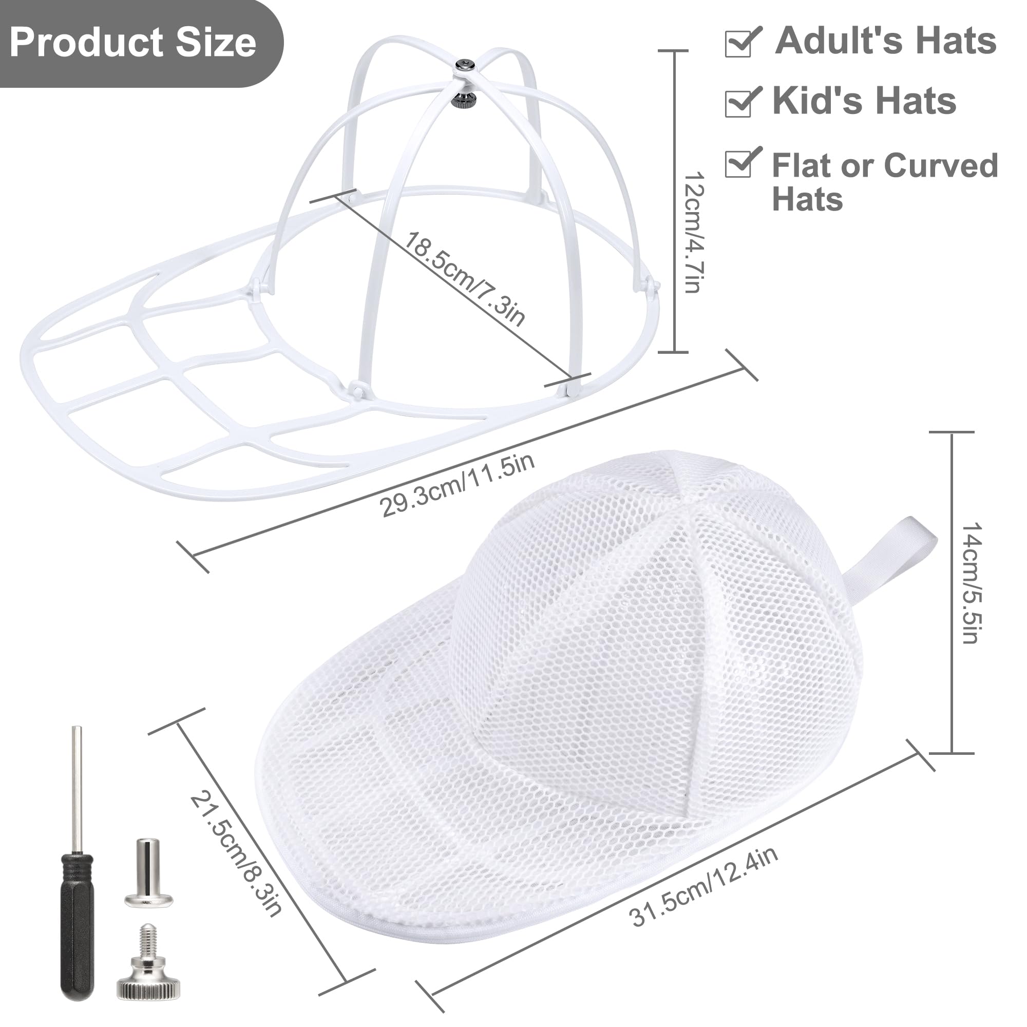 MAGTSMEI Hat Washer for Baseball Caps, 1Pack Hat Cleaner for Baseball Caps, Hat Storage Hat Holder cage for Dishwasher, Foldable Washing Hat Rack Protector Organizer for Flat & Curved Hats