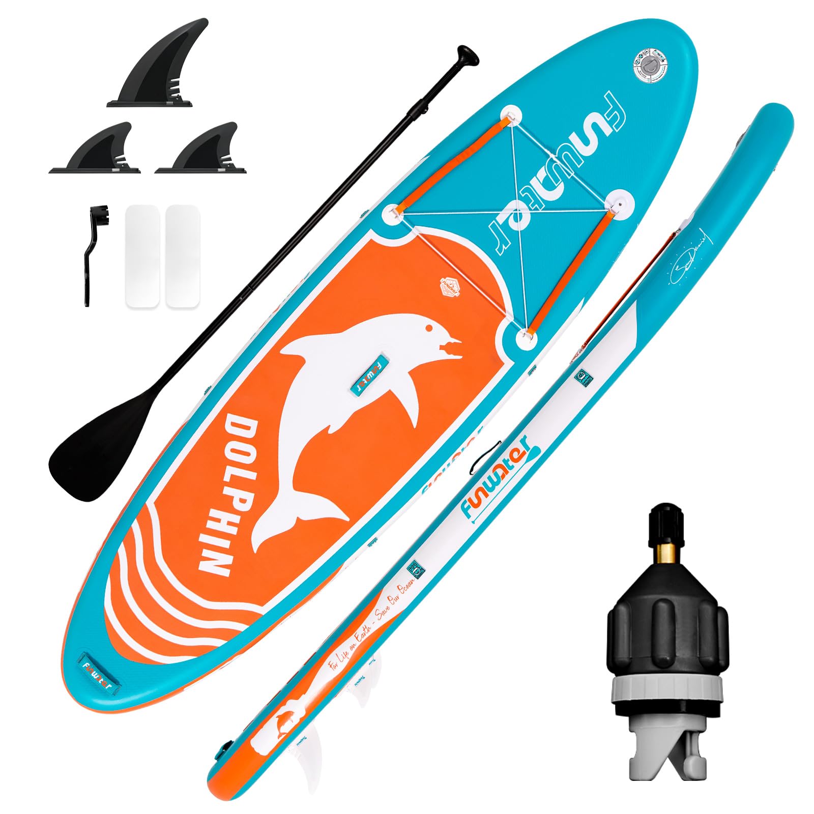FunWater Tabla de paddle de pie inflable multifuncional con aletas, tres secciones de remo individual, adaptador de válvula de aire para adultos y jóvenes de todos los niveles de habilidad