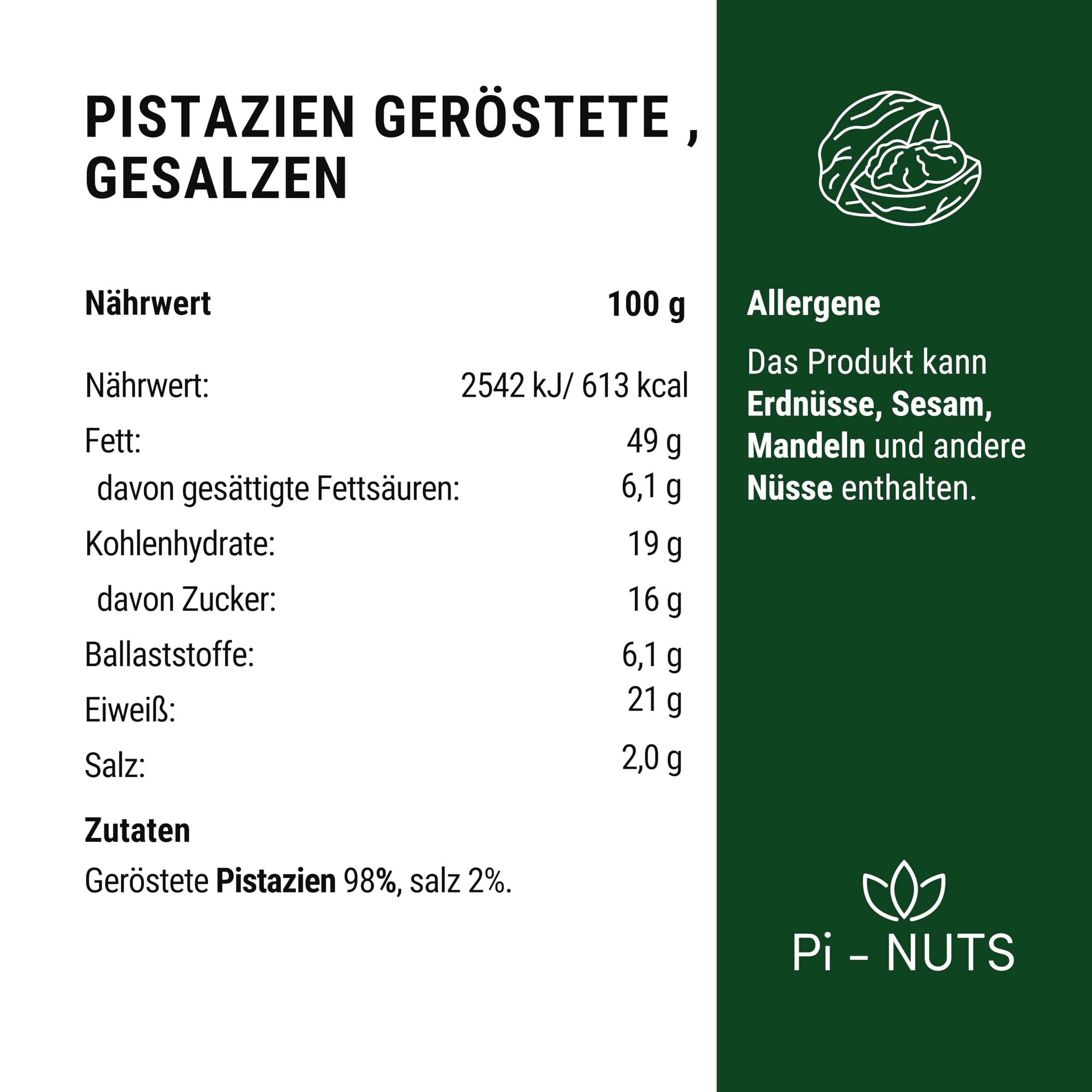Pi-nuts Pistazien geröstet und gesalzen 1 kg. Pistazienkerne mit Schale, ganze Pistaziennüsse,100% Naturbelassen ohne Zusätze.