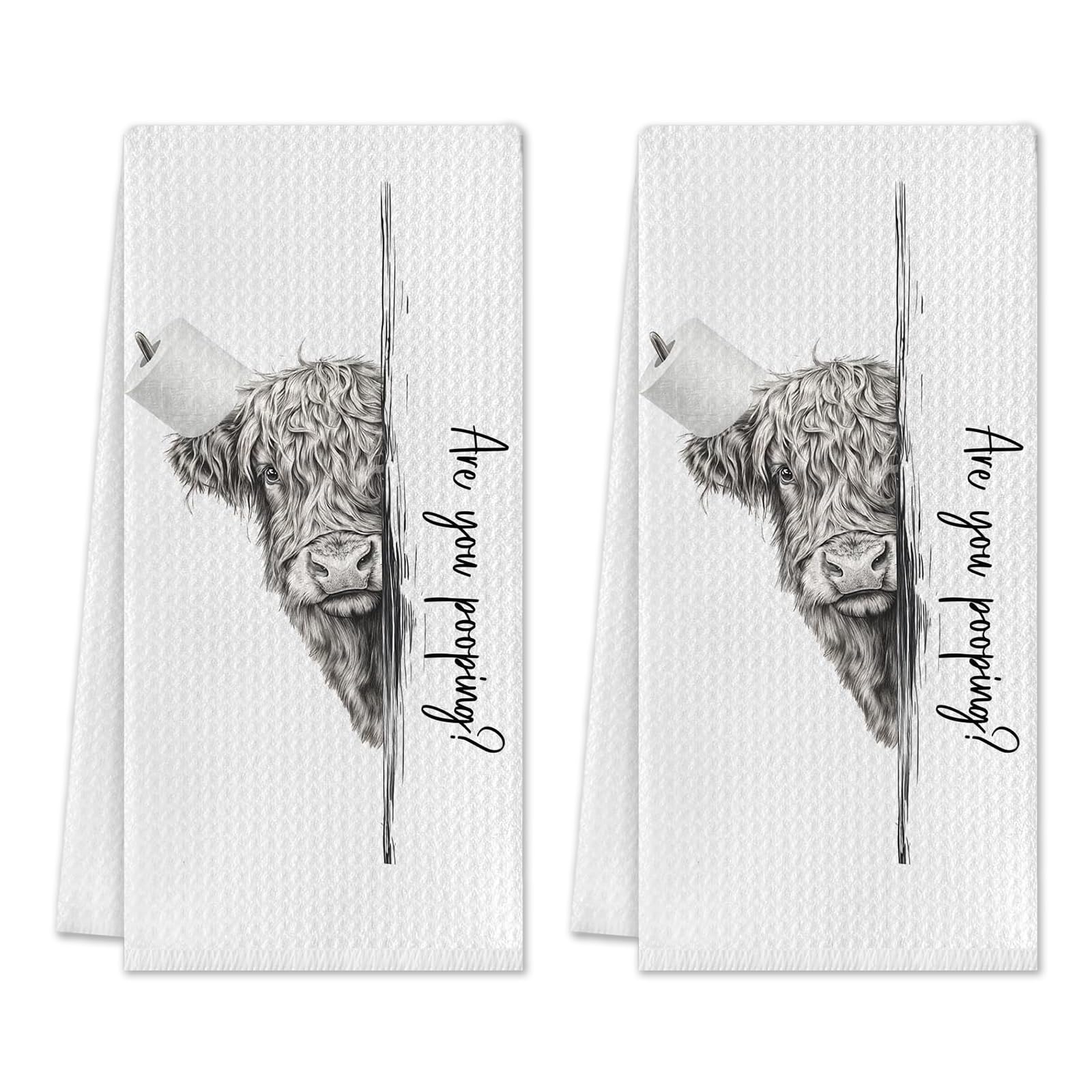 Zorvix 2 Pcs Highland Cow Hand Towels, Are You Pooping Bath Towel Absorbent, Farmhouse Cattle Bath Sheets, Funny Bathroom Accessories, Highland Cow Gifts for Women, 15.75 x 23.62 In