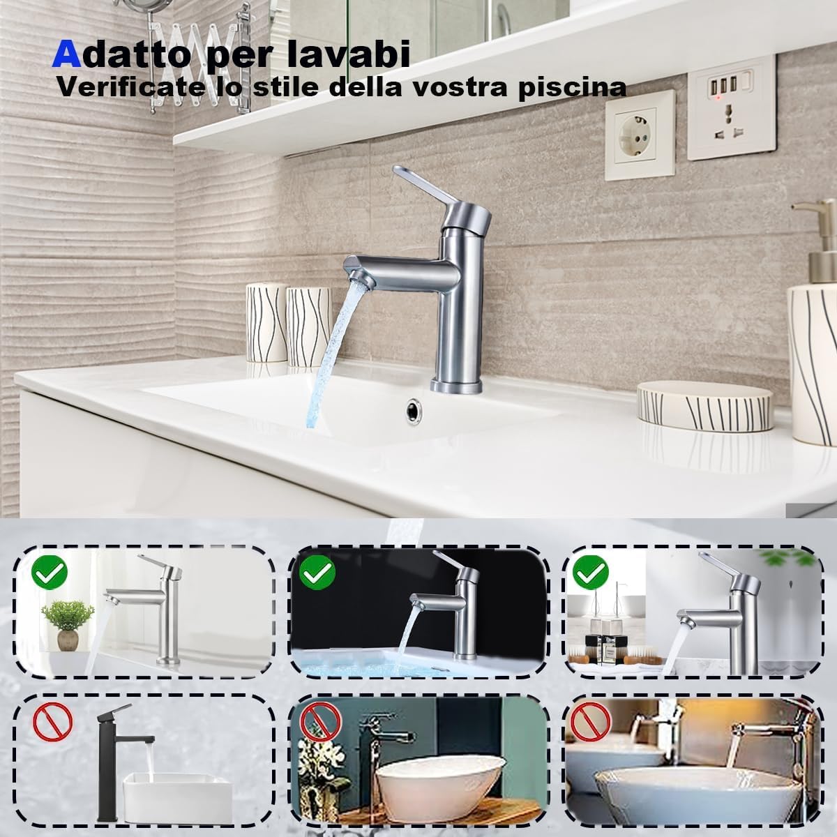 XWIHTR Rubinetti per lavabo e bagno caldi e freddi in acciaio inox, con risparmio idrico silenzioso e senza gocciolamento per bagno, lavabo, piccoli rubinetti da cucina (spazzolato)