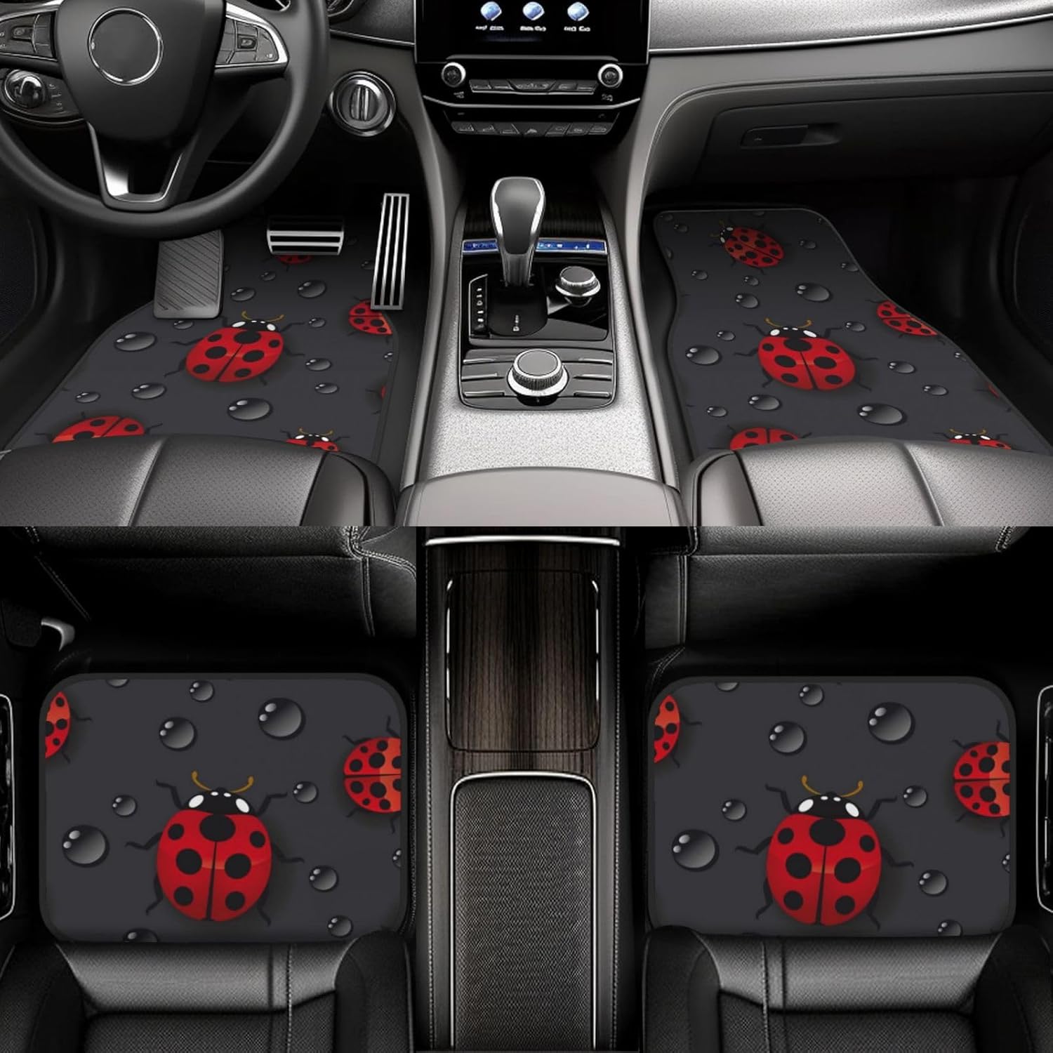 Universal Fit Car Floor Mats, Red Ladybugs Set of 4pcs Car Carpet Fit for SUV, Vans, Sedans, Trucks